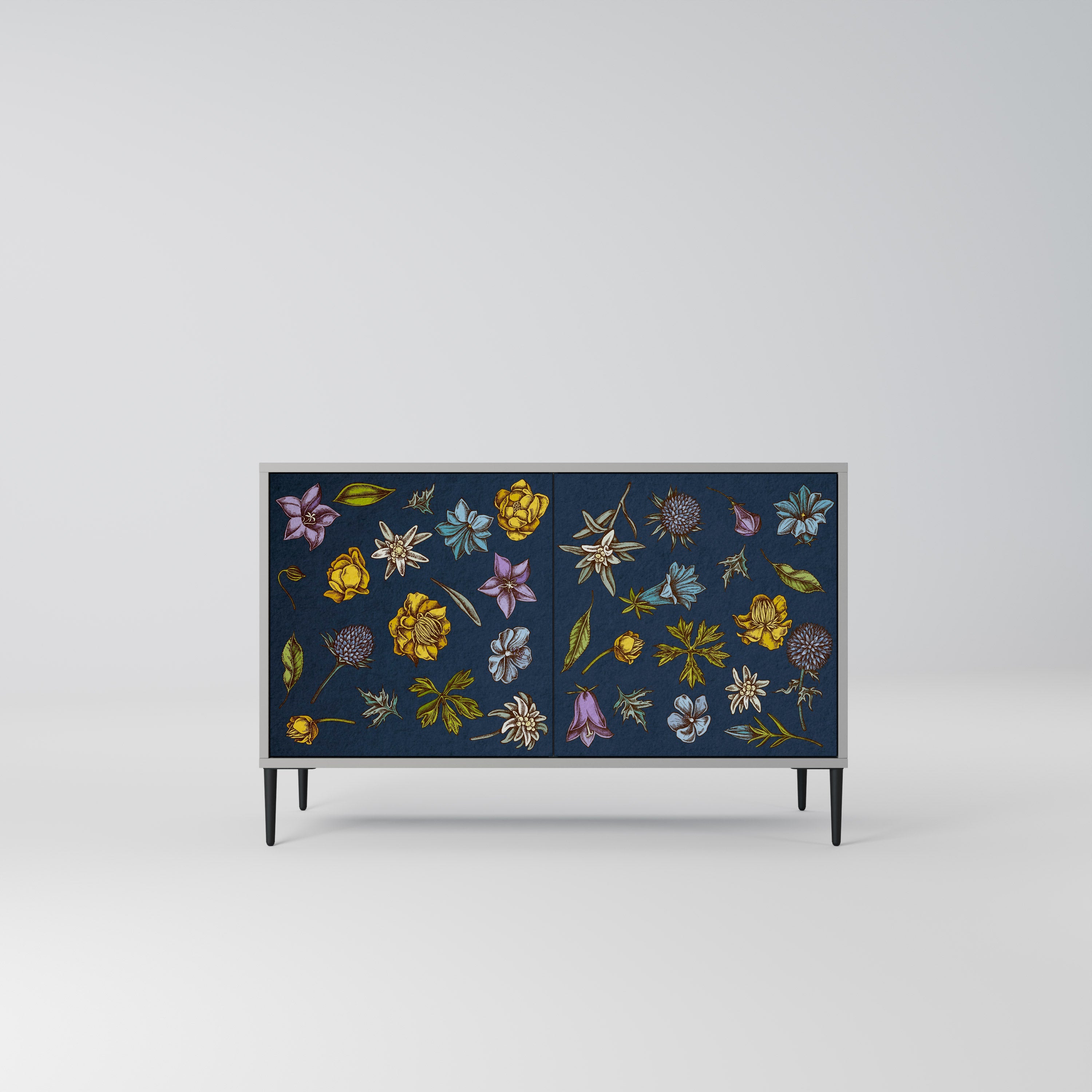 Μπουφές με 2 πόρτες FLOWERS ON NAVY BLUE σε γκρι φινίρισμα