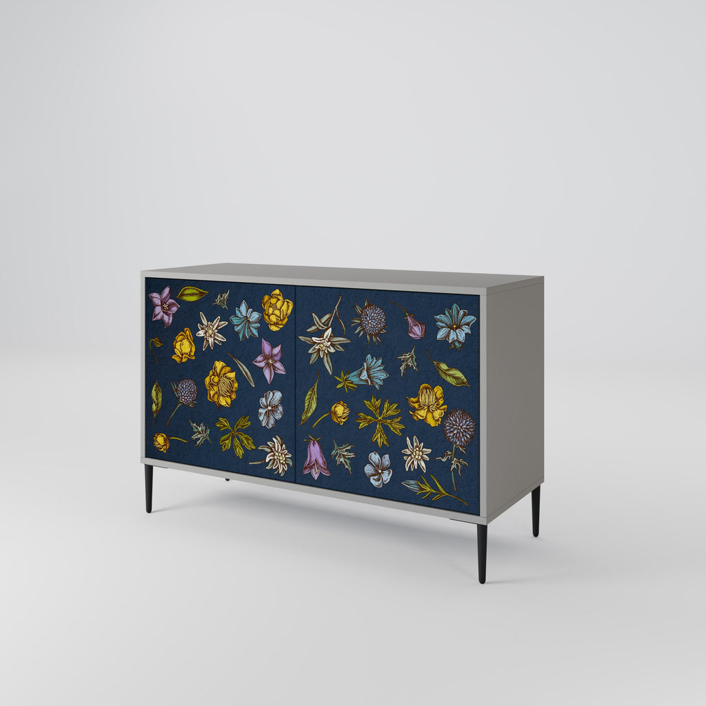 Μπουφές με 2 πόρτες FLOWERS ON NAVY BLUE σε γκρι φινίρισμα