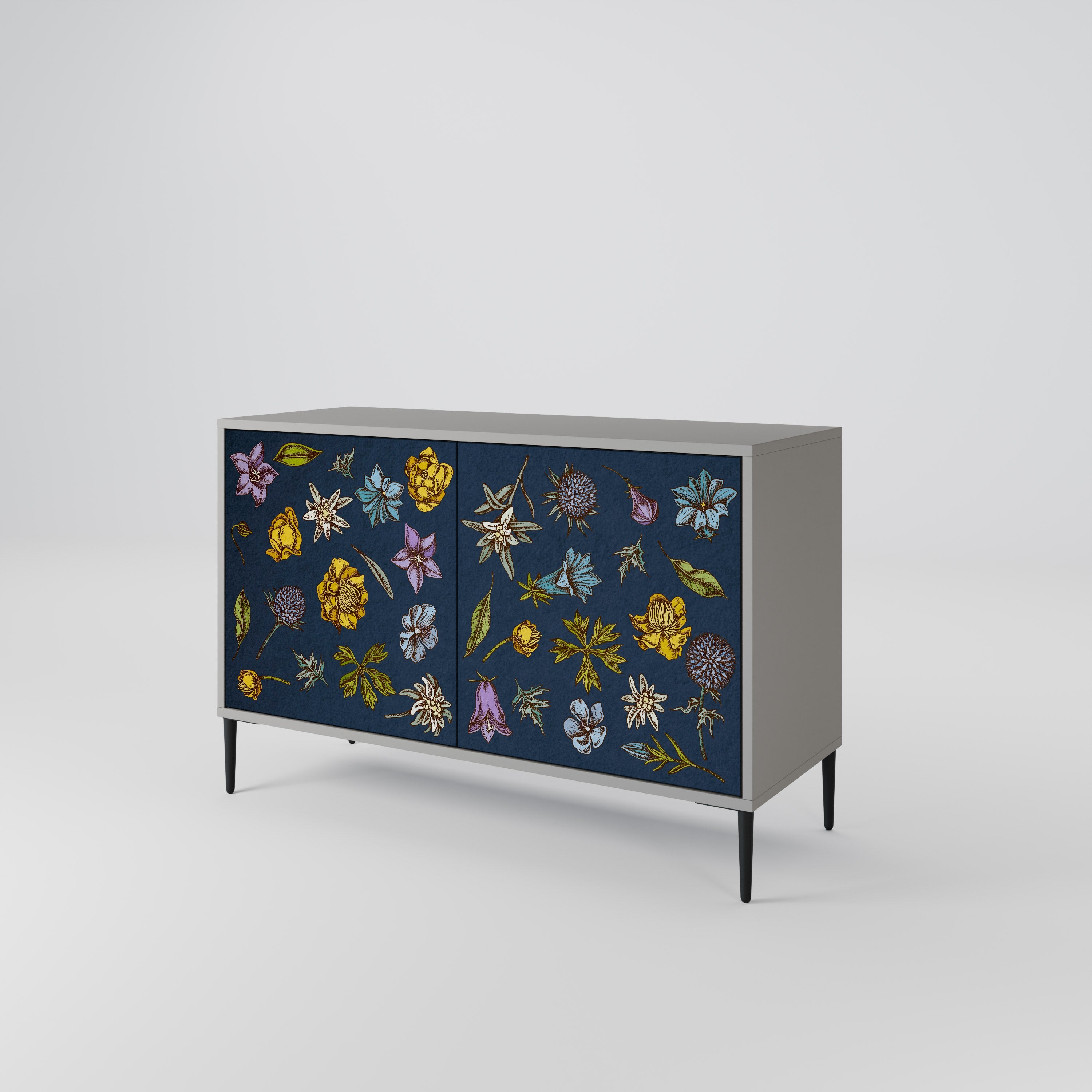 Μπουφές με 2 πόρτες FLOWERS ON NAVY BLUE σε γκρι φινίρισμα