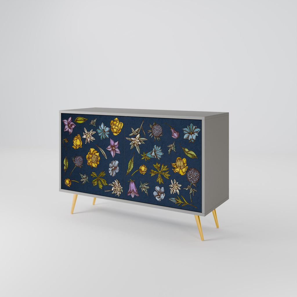 Μπουφές με 2 πόρτες FLOWERS ON NAVY BLUE σε γκρι φινίρισμα