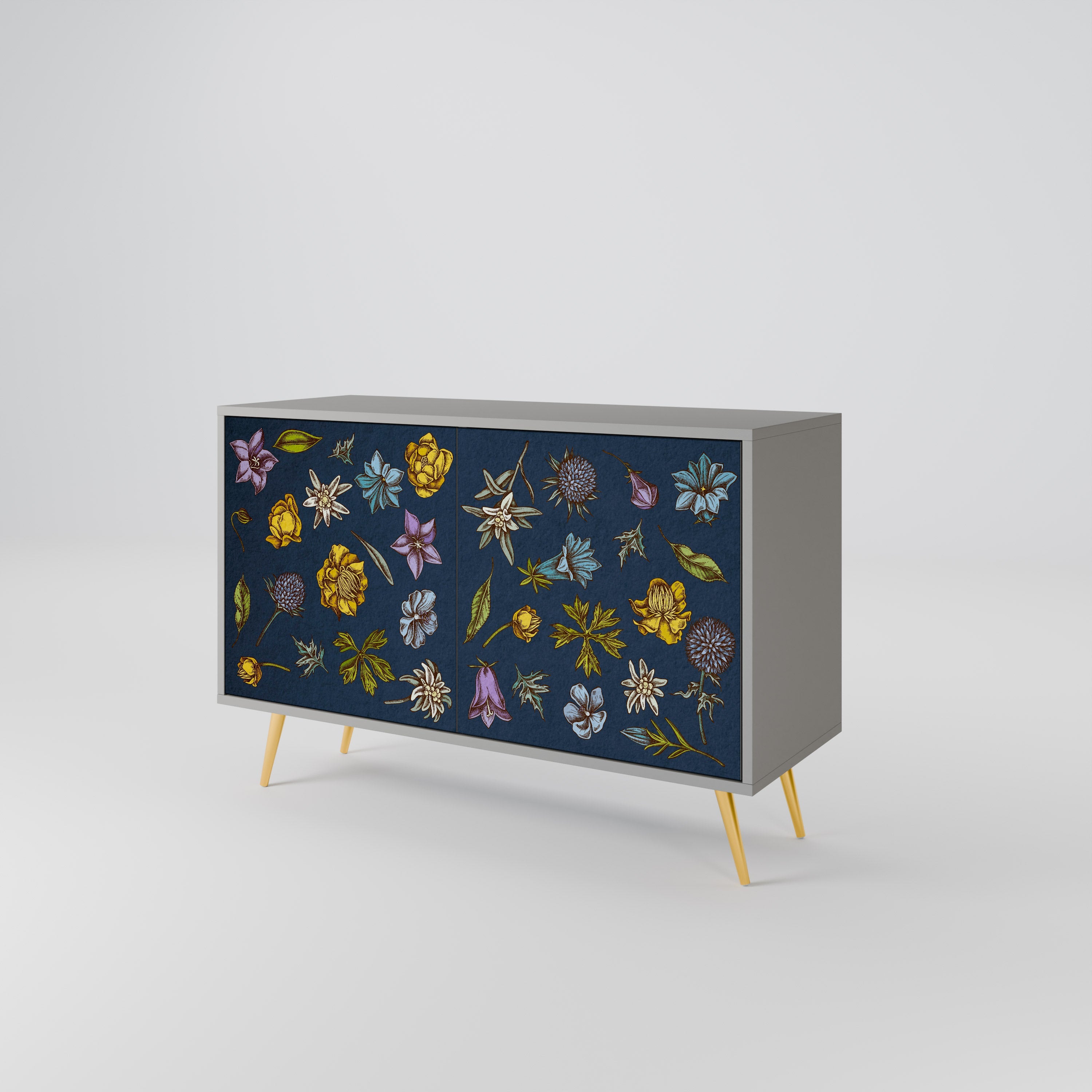 Μπουφές με 2 πόρτες FLOWERS ON NAVY BLUE σε γκρι φινίρισμα