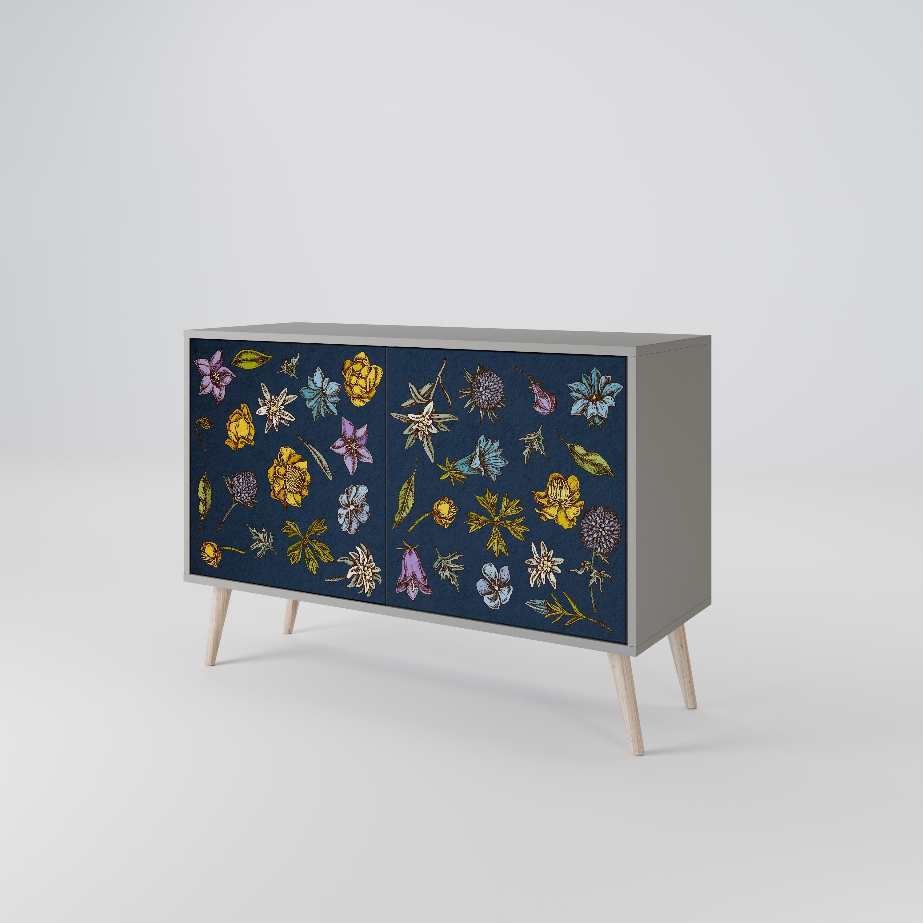 Μπουφές με 2 πόρτες FLOWERS ON NAVY BLUE σε γκρι φινίρισμα