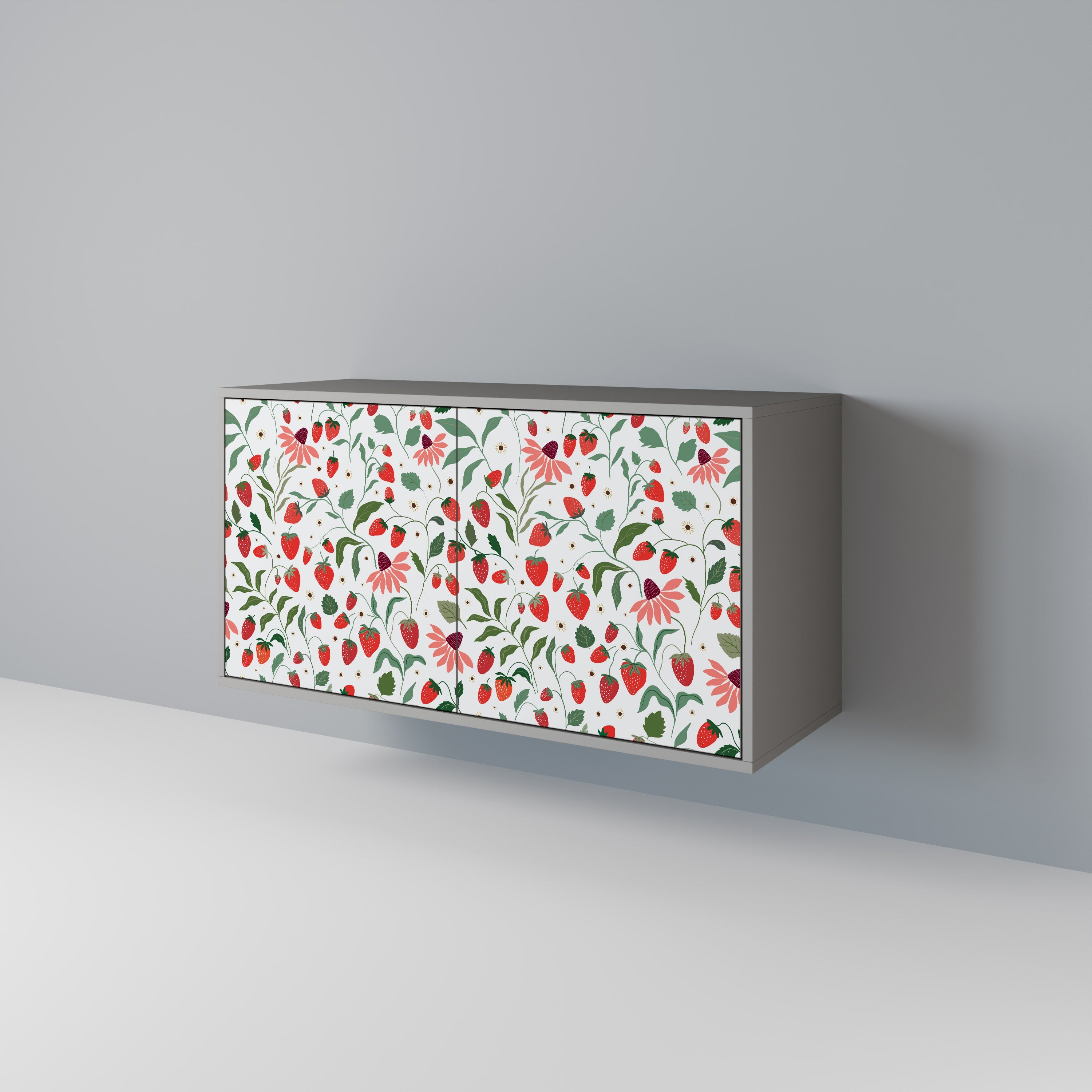 Μπουφές 2 θυρών FLOWERS AND STRAWBERRIES σε γκρι φινίρισμα