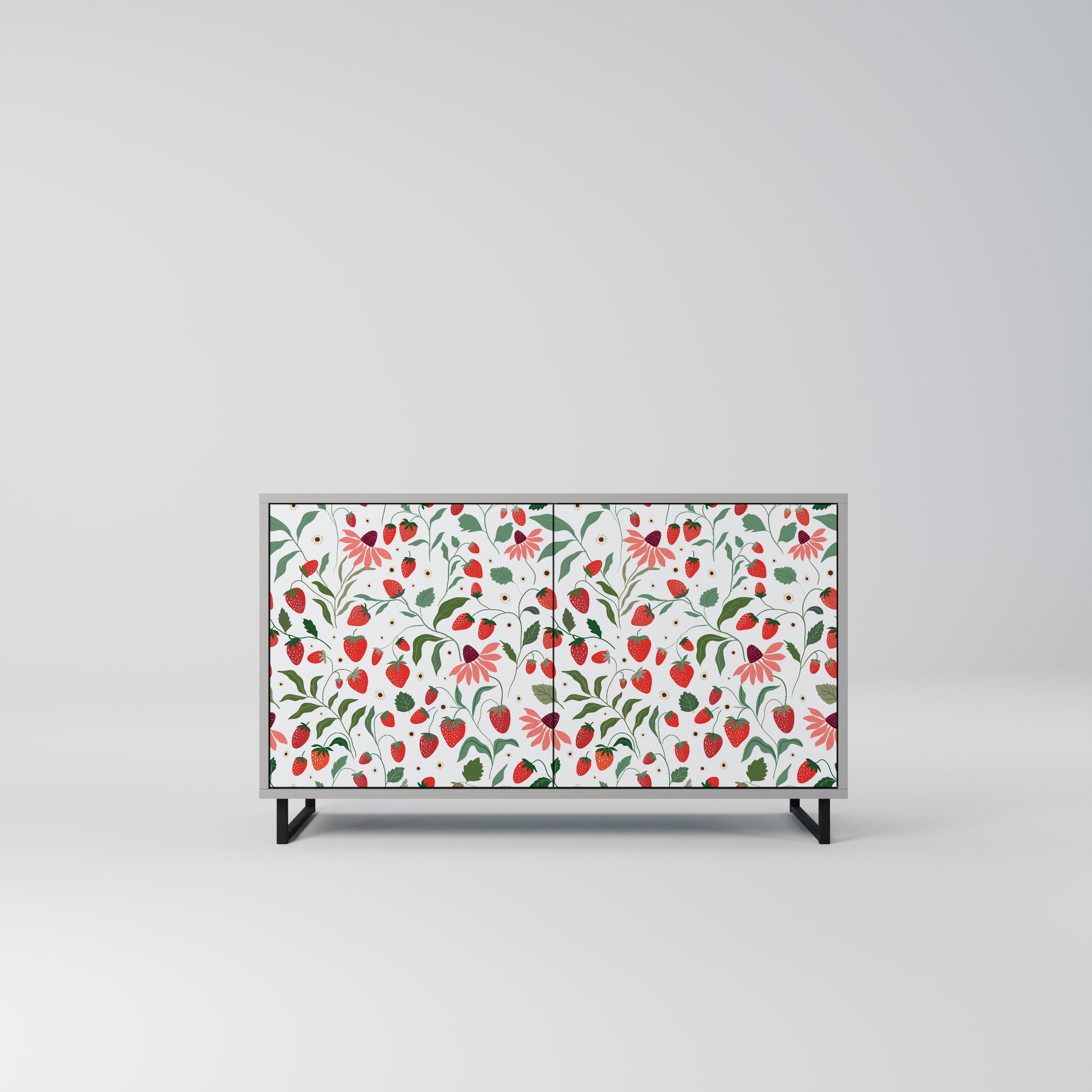 Μπουφές 2 θυρών FLOWERS AND STRAWBERRIES σε γκρι φινίρισμα
