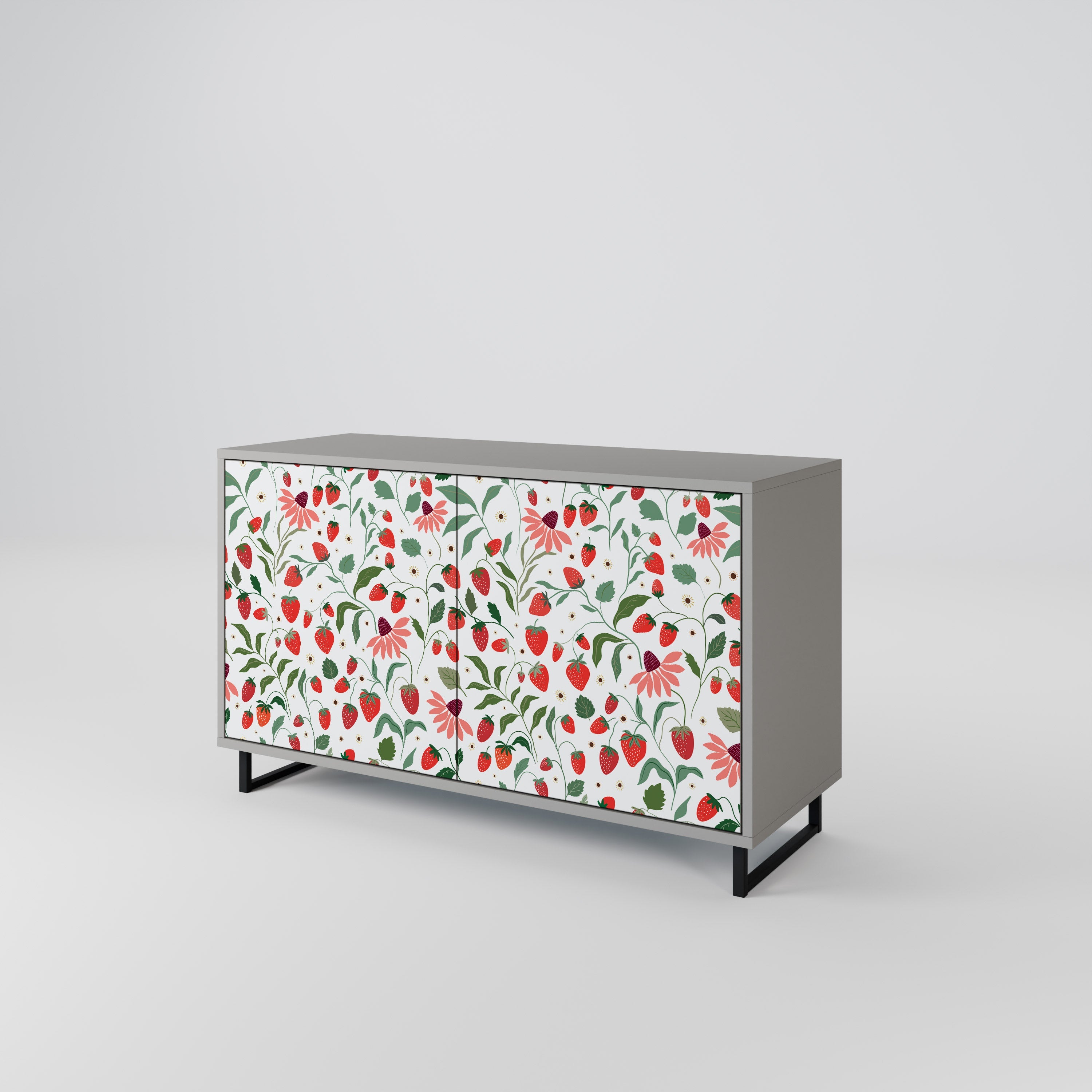Μπουφές 2 θυρών FLOWERS AND STRAWBERRIES σε γκρι φινίρισμα