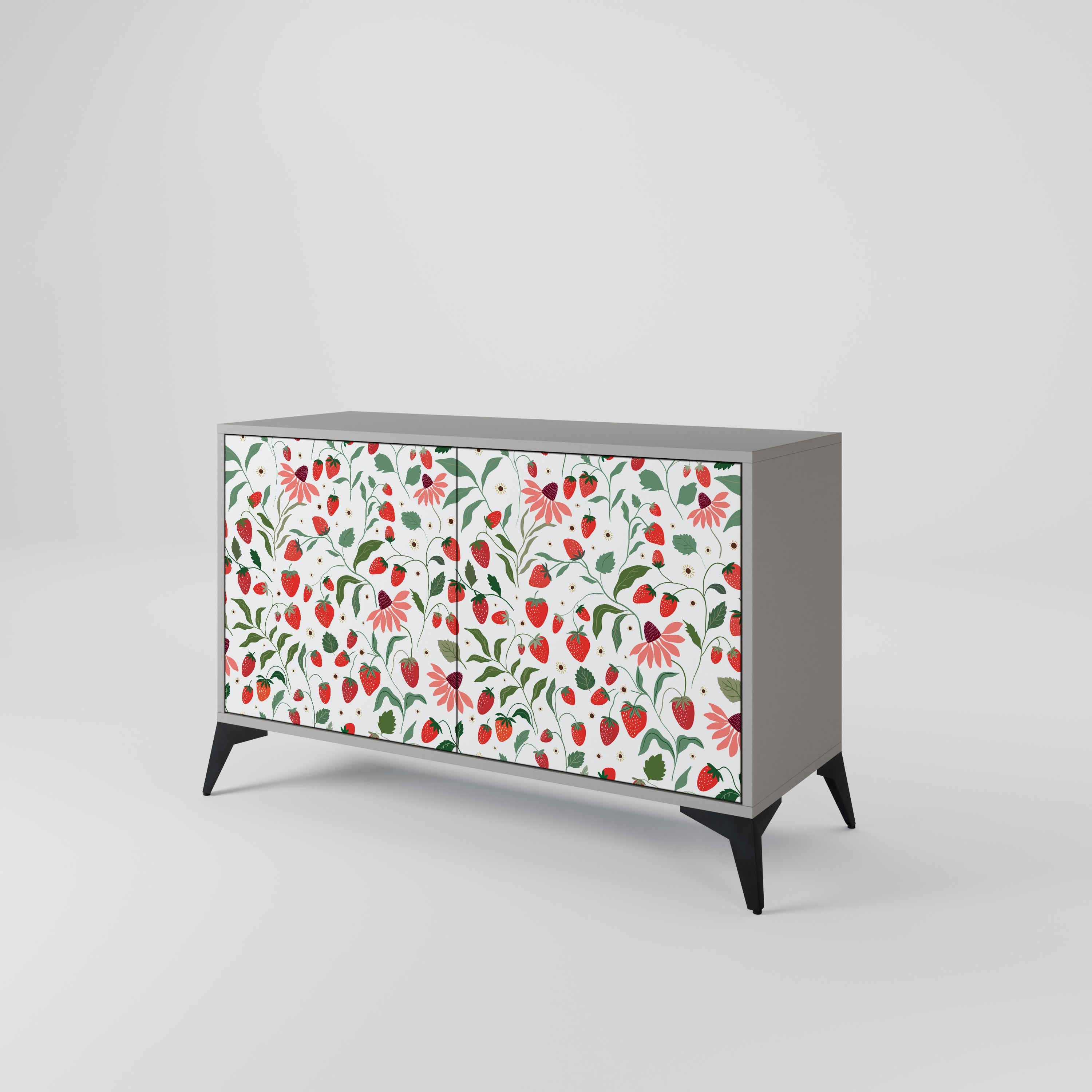 Μπουφές 2 θυρών FLOWERS AND STRAWBERRIES σε γκρι φινίρισμα