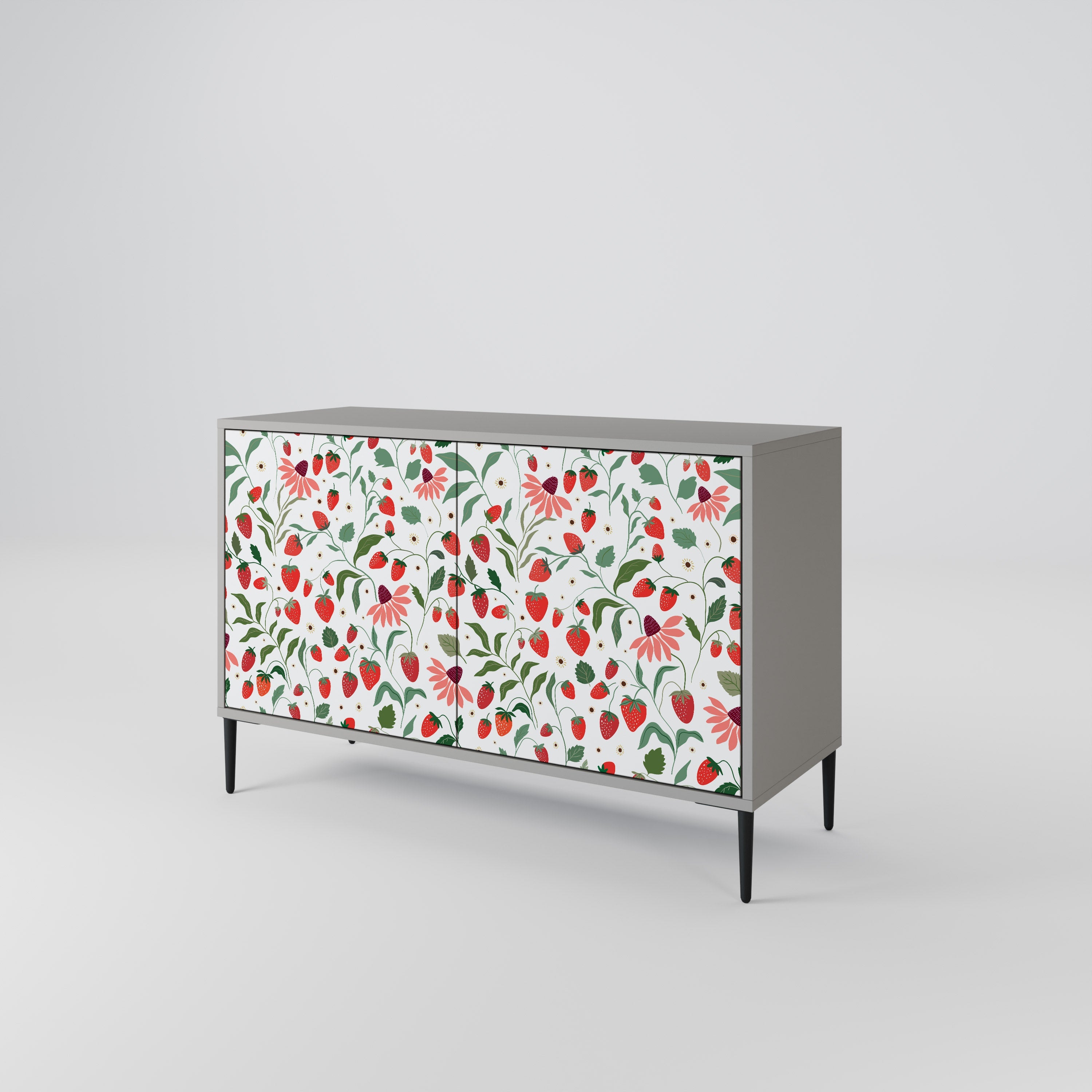 Μπουφές 2 θυρών FLOWERS AND STRAWBERRIES σε γκρι φινίρισμα