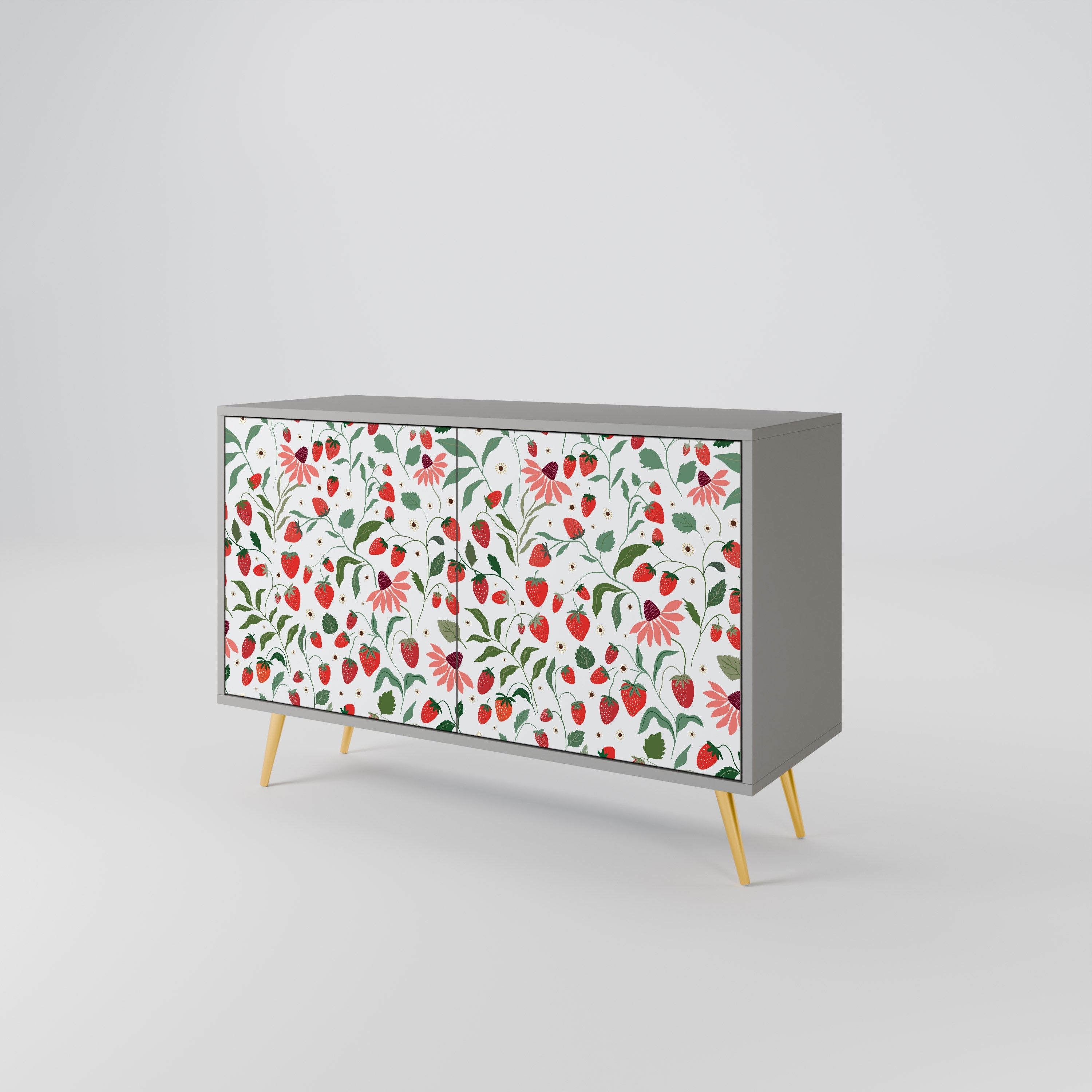 Μπουφές 2 θυρών FLOWERS AND STRAWBERRIES σε γκρι φινίρισμα