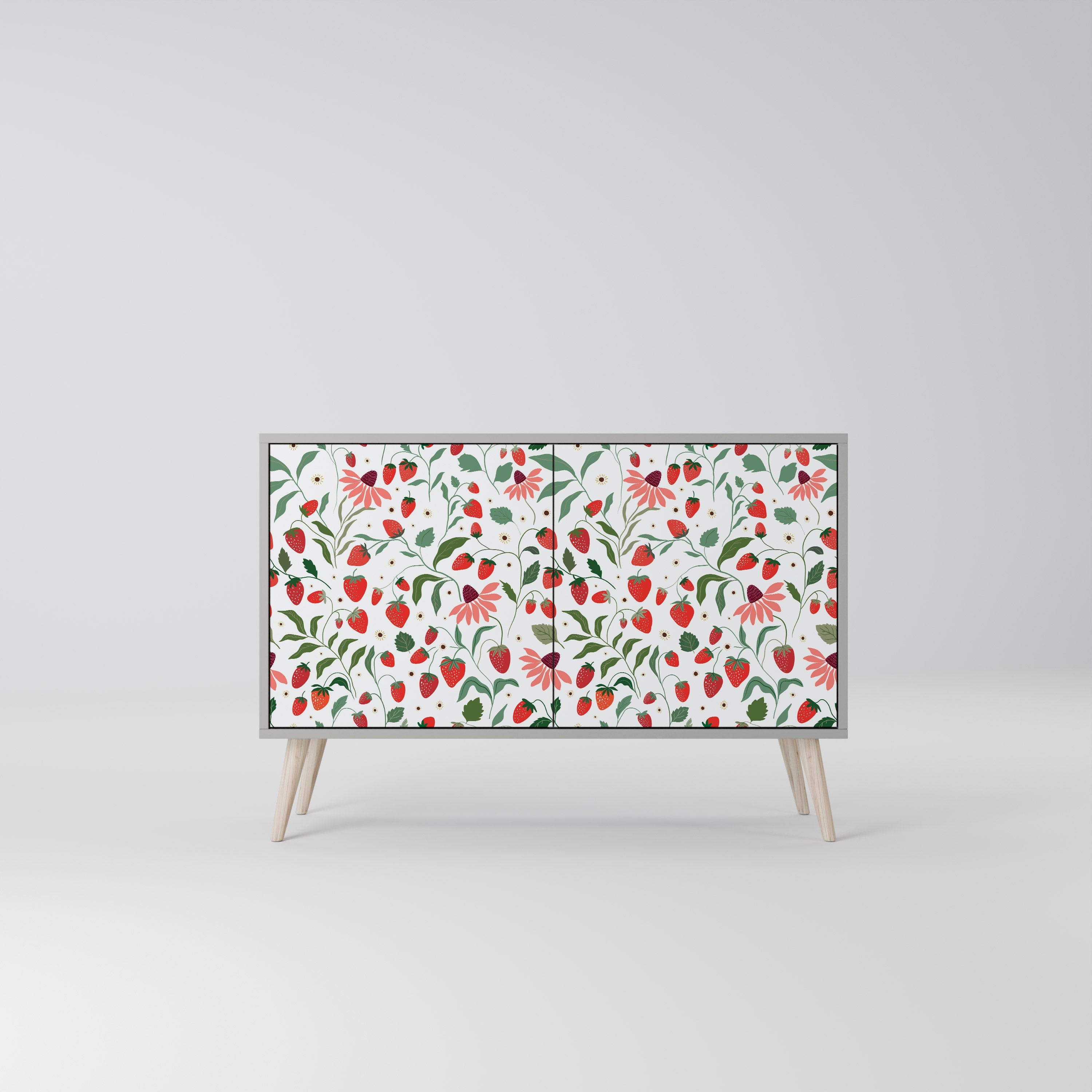 Μπουφές 2 θυρών FLOWERS AND STRAWBERRIES σε γκρι φινίρισμα