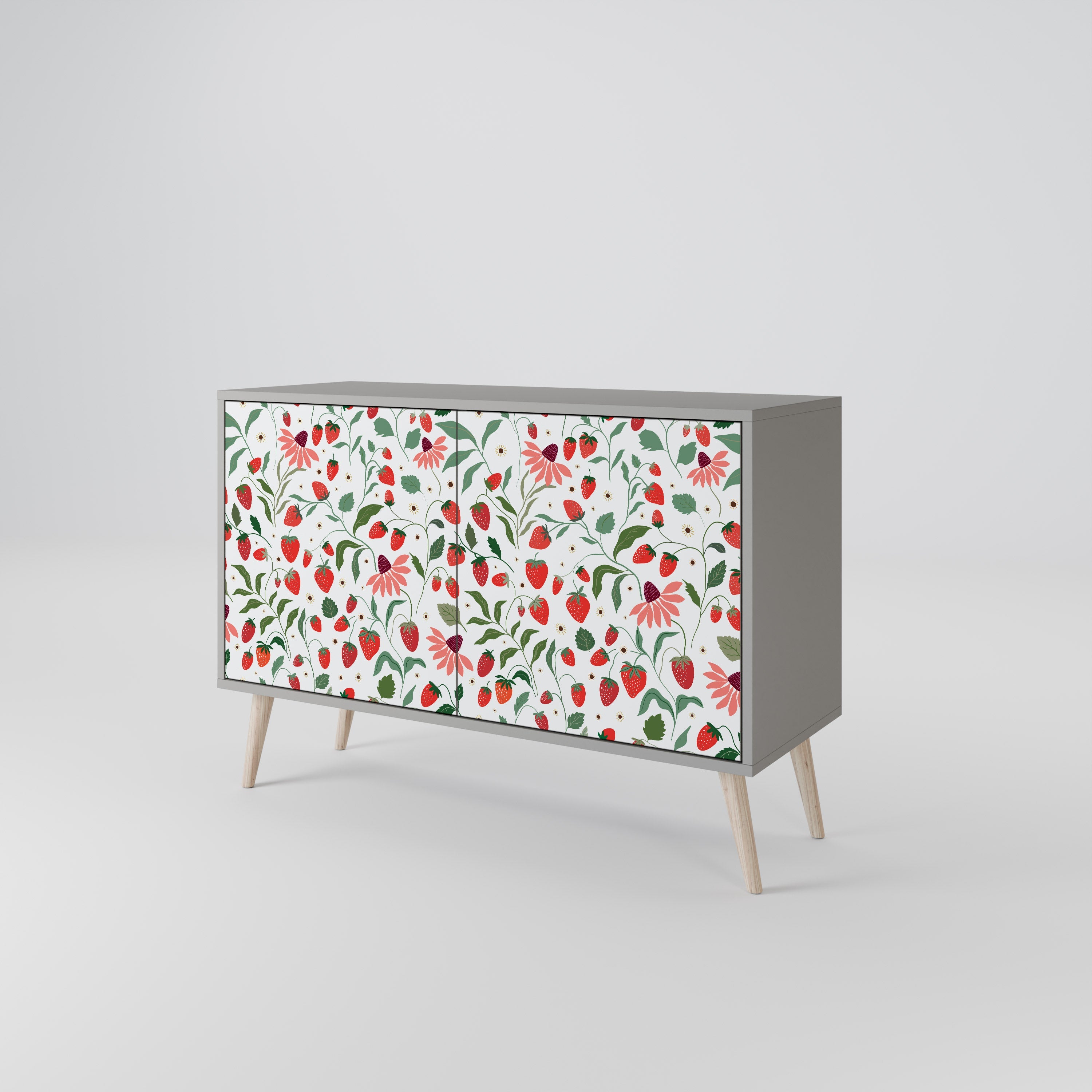 Μπουφές 2 θυρών FLOWERS AND STRAWBERRIES σε γκρι φινίρισμα