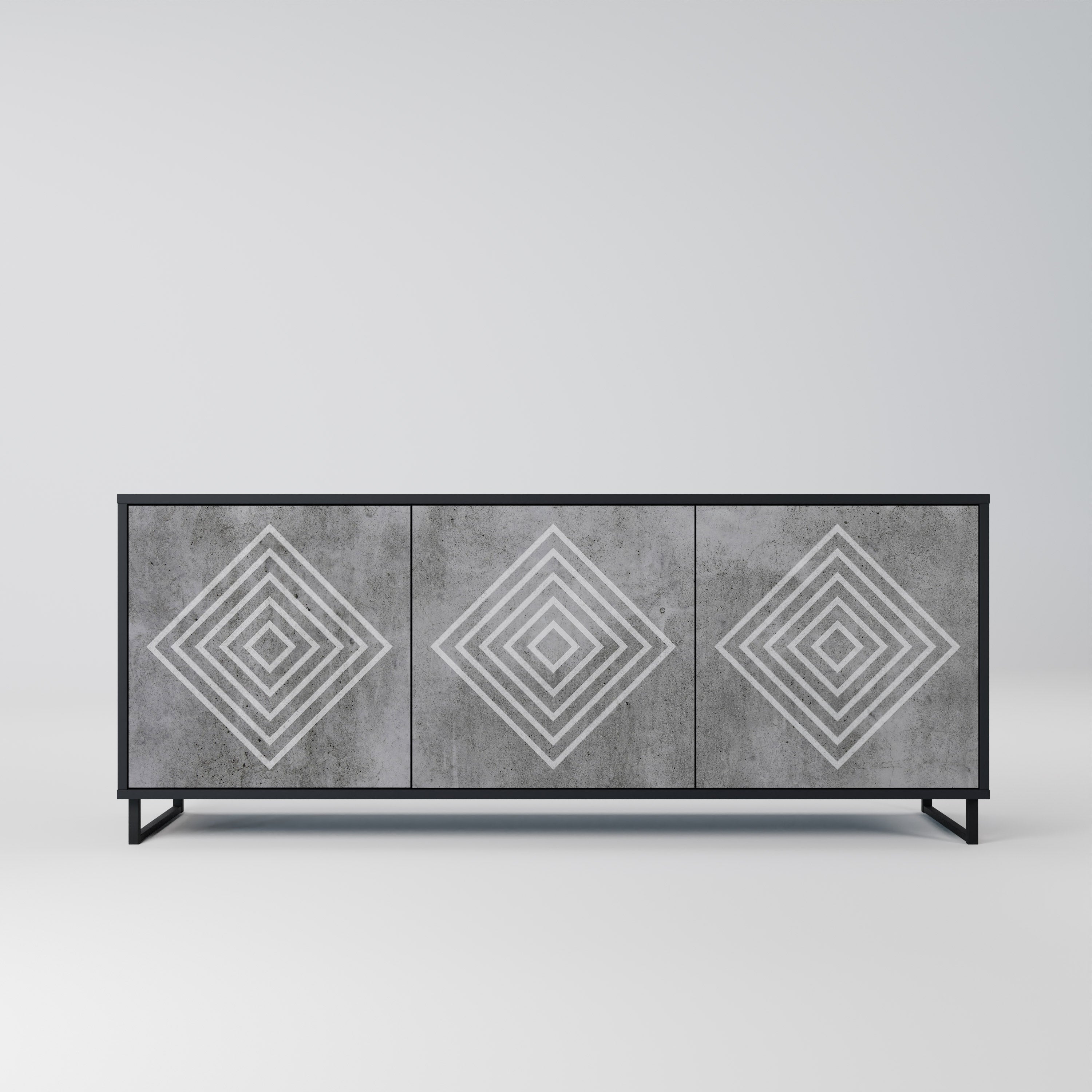 POLYGONAL ARTISTRY 3θυρο μπουφέ σε μαύρο φινίρισμα