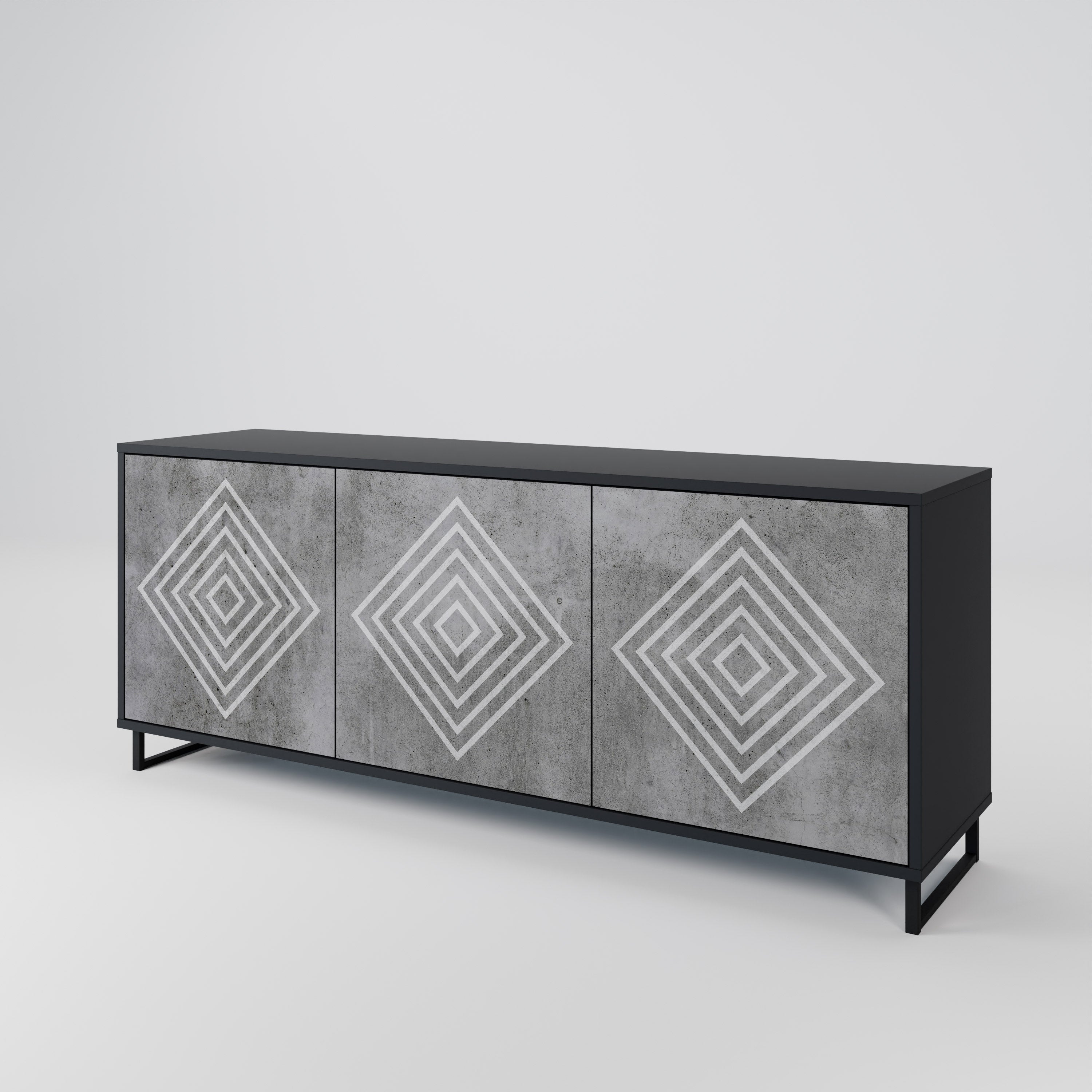 POLYGONAL ARTISTRY 3θυρο μπουφέ σε μαύρο φινίρισμα