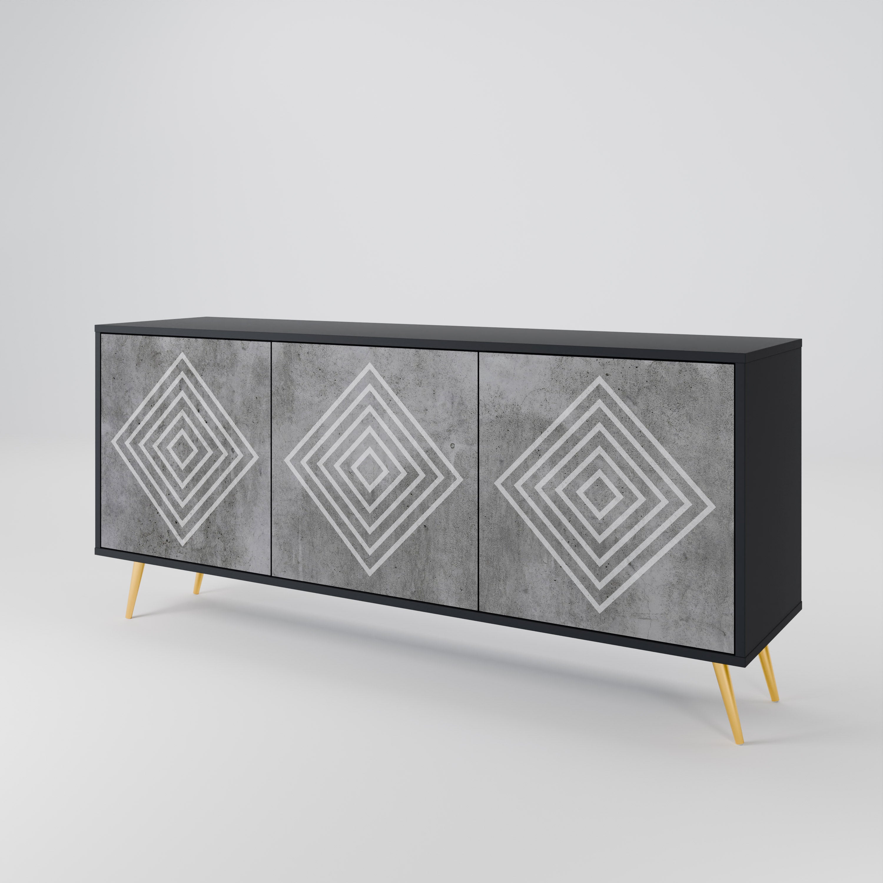 POLYGONAL ARTISTRY 3θυρο μπουφέ σε μαύρο φινίρισμα