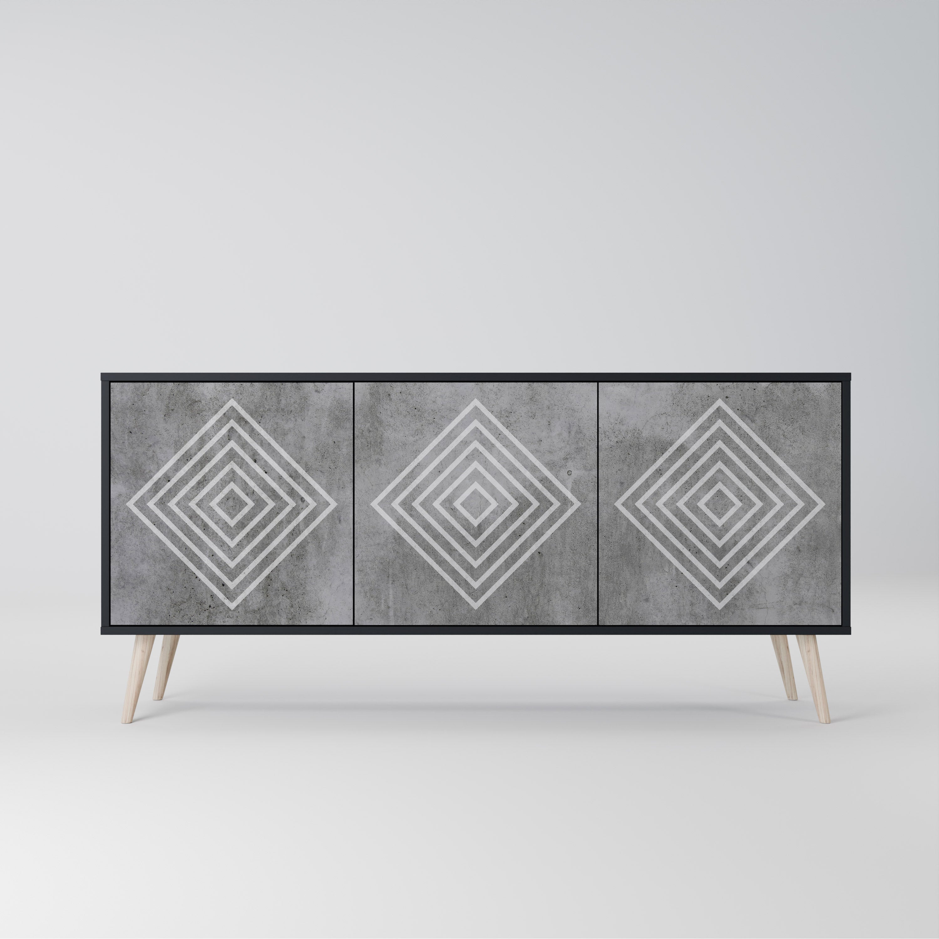 POLYGONAL ARTISTRY 3θυρο μπουφέ σε μαύρο φινίρισμα