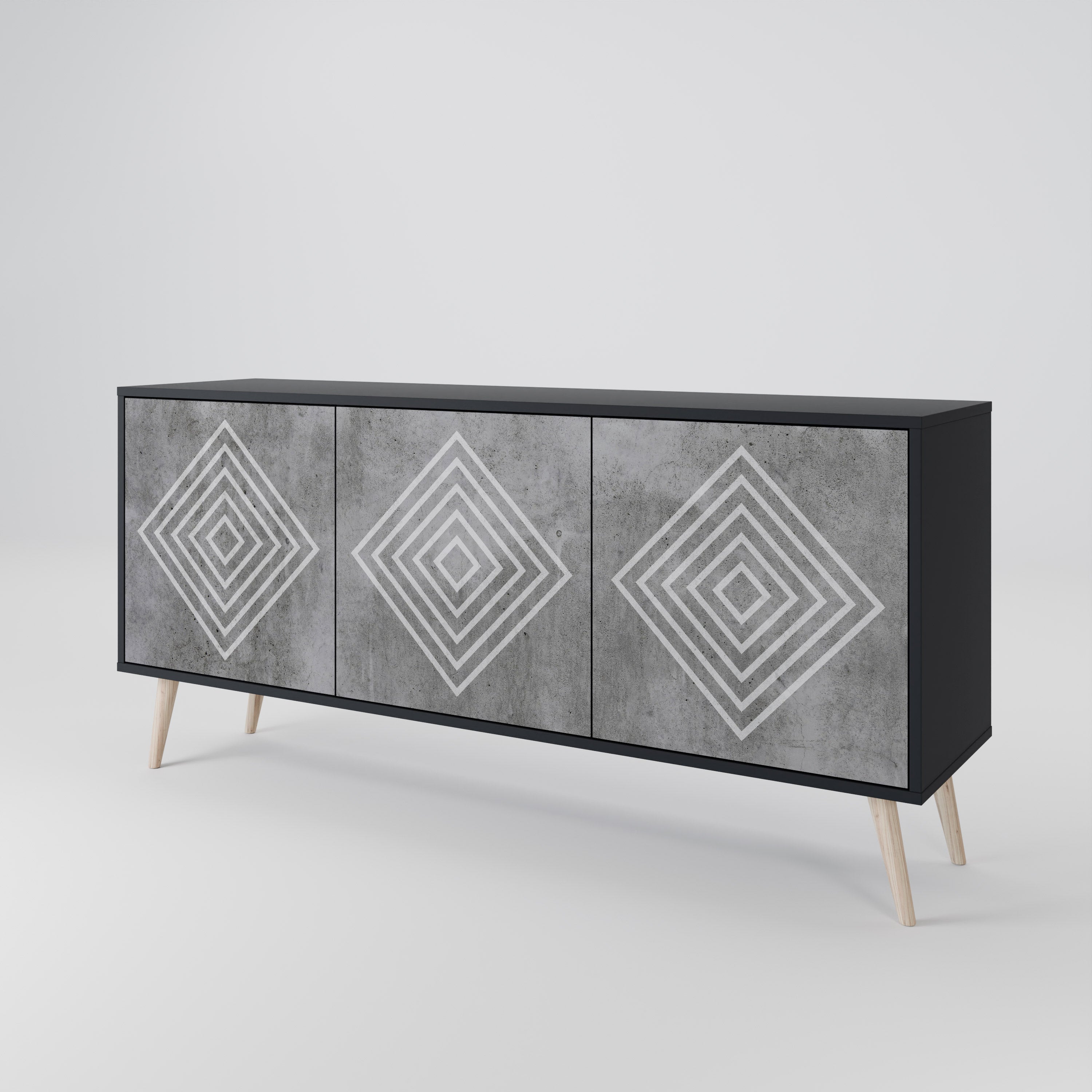 POLYGONAL ARTISTRY 3θυρο μπουφέ σε μαύρο φινίρισμα