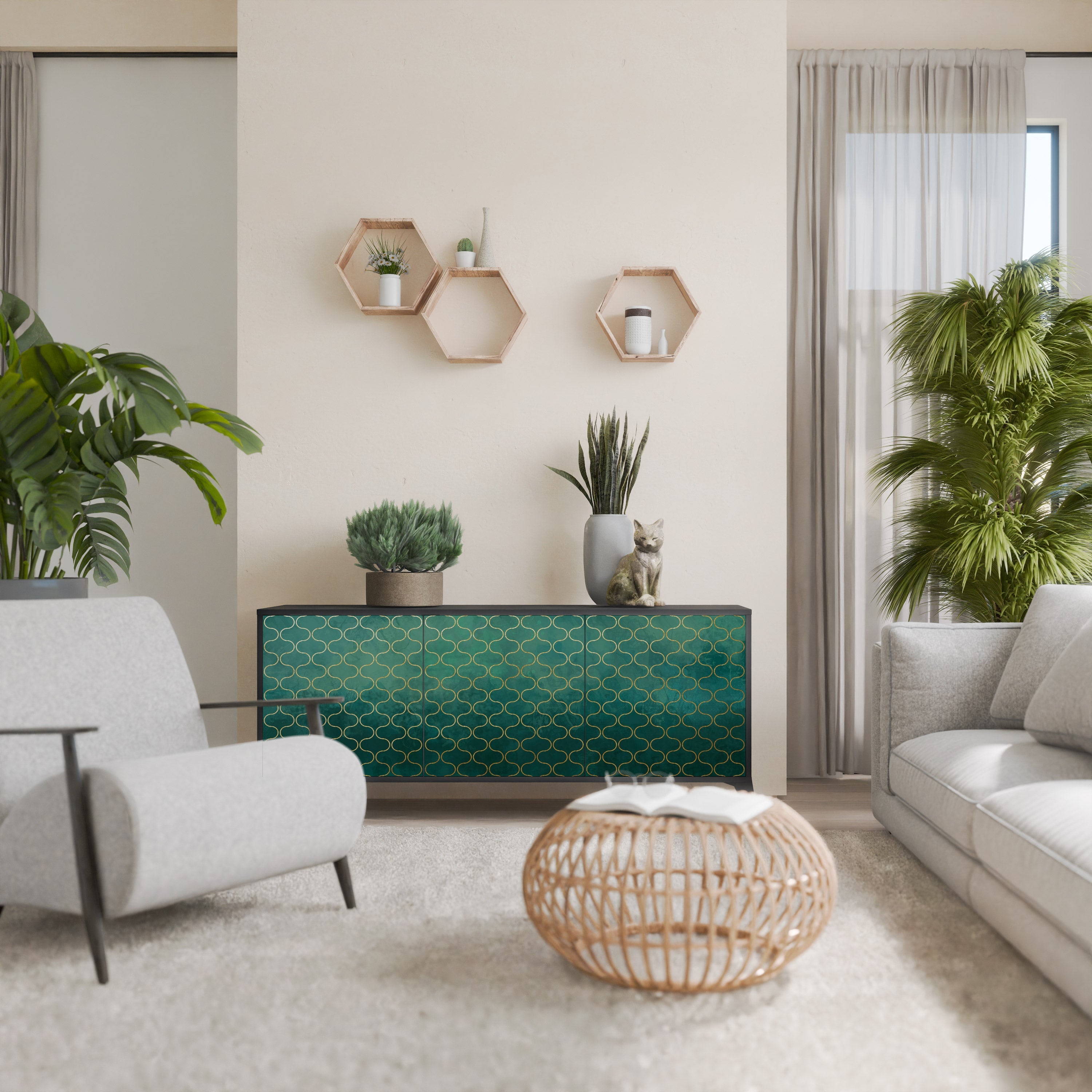 Μπουφές 3 θυρών TESSELATED GREENERY σε μαύρο φινίρισμα