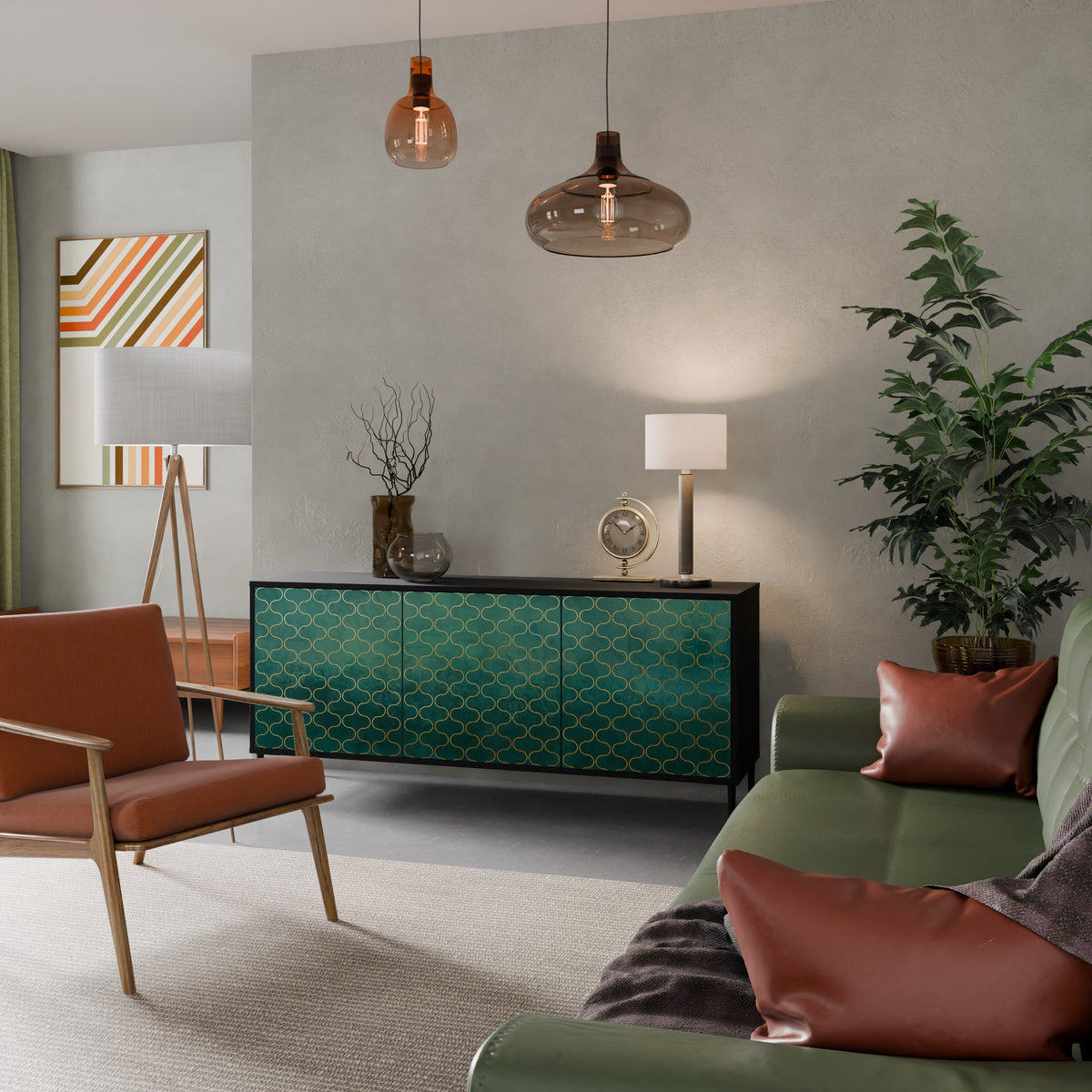 TESSELATED GREENERY 3-Door Sideboard