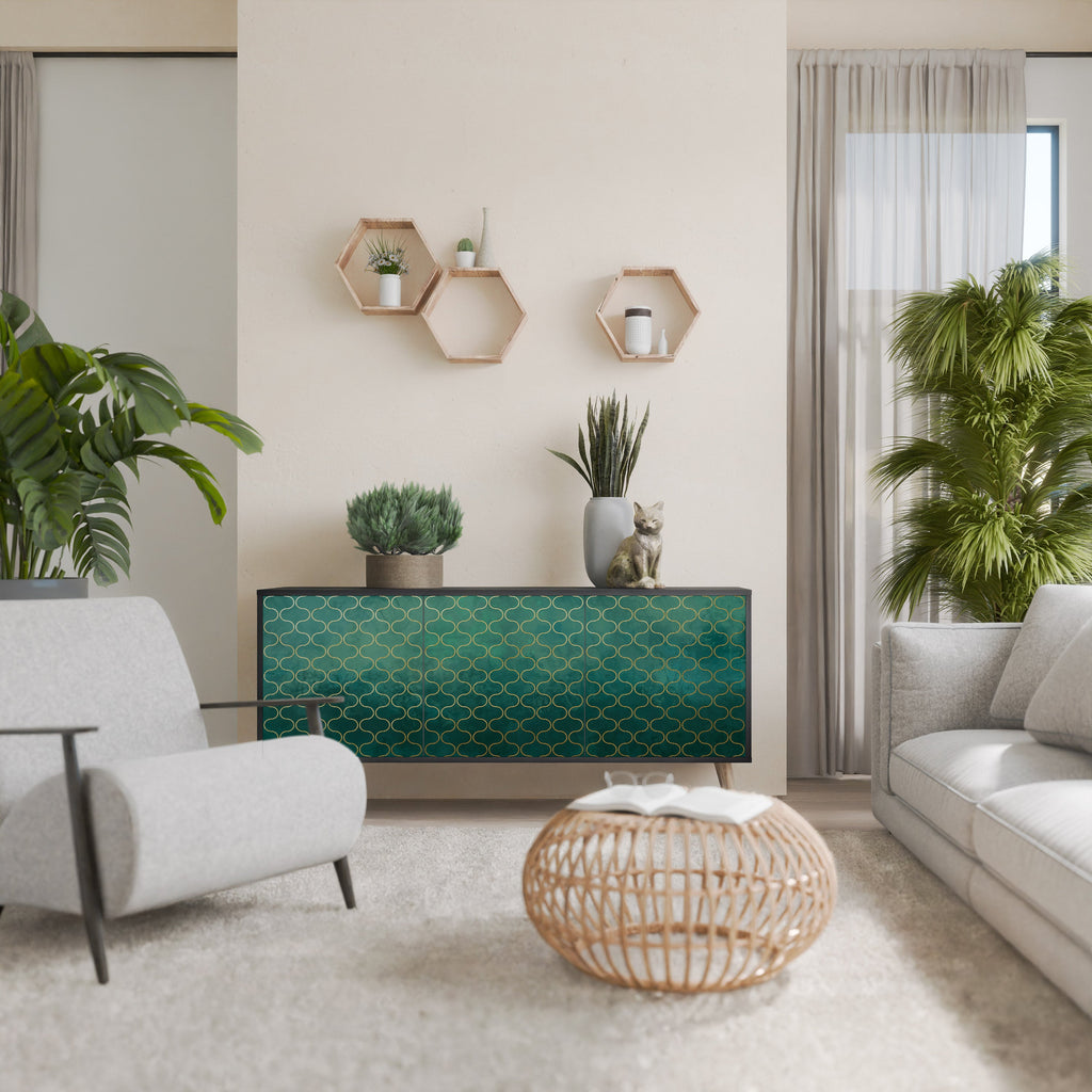 Μπουφές 3 θυρών TESSELATED GREENERY σε μαύρο φινίρισμα