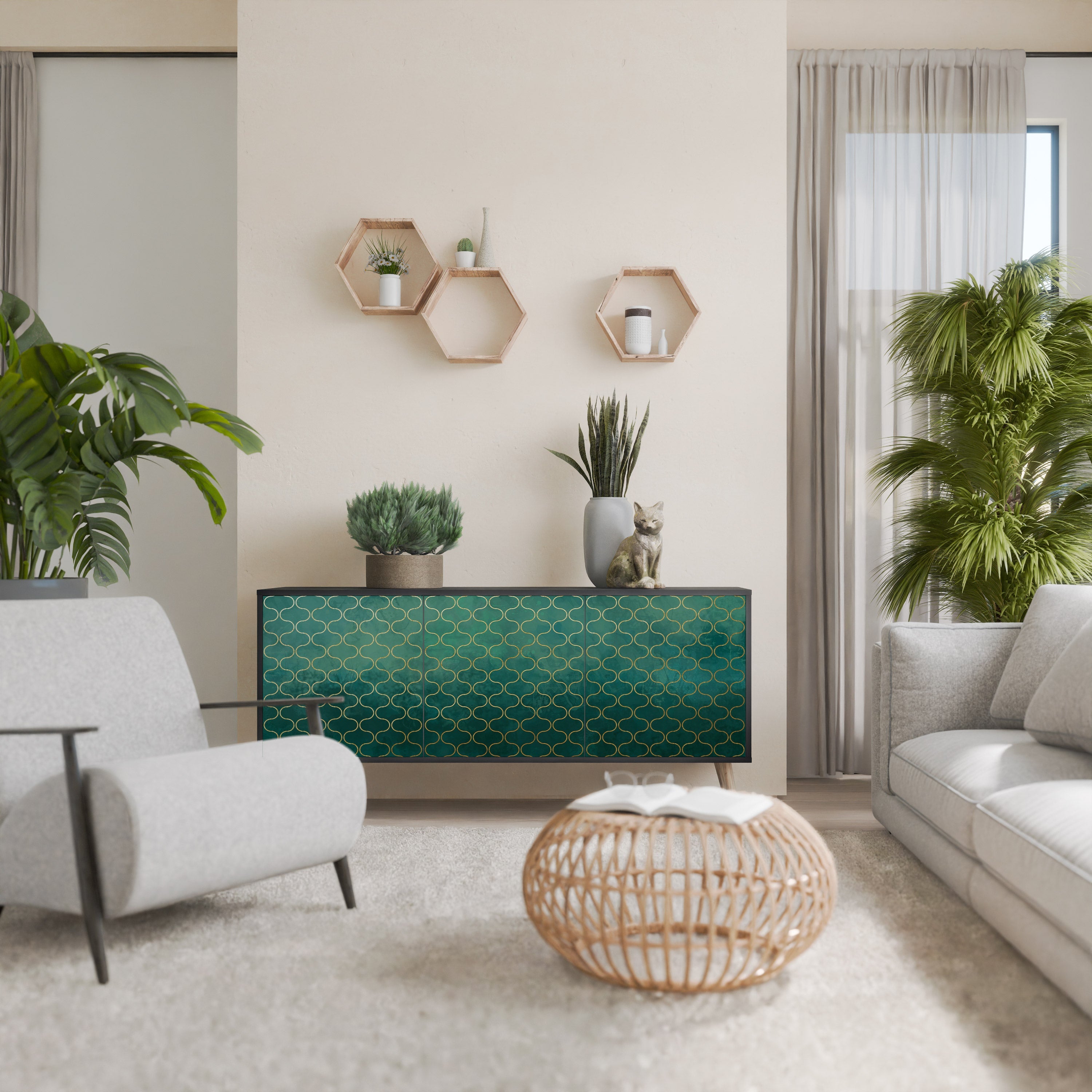 Μπουφές 3 θυρών TESSELATED GREENERY σε μαύρο φινίρισμα