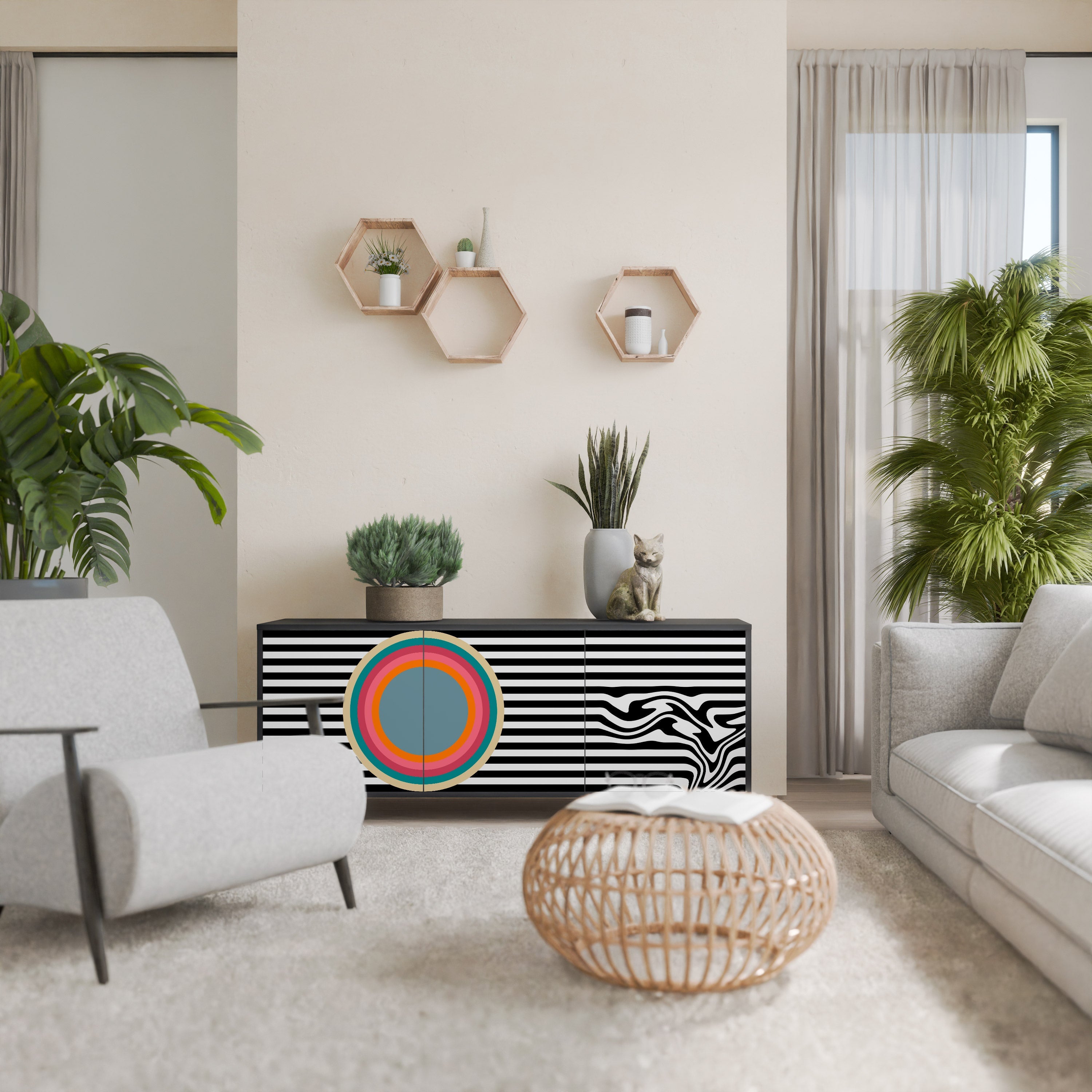 Μπουφές SPECTRA SHOWCASE με 3 πόρτες σε μαύρο φινίρισμα