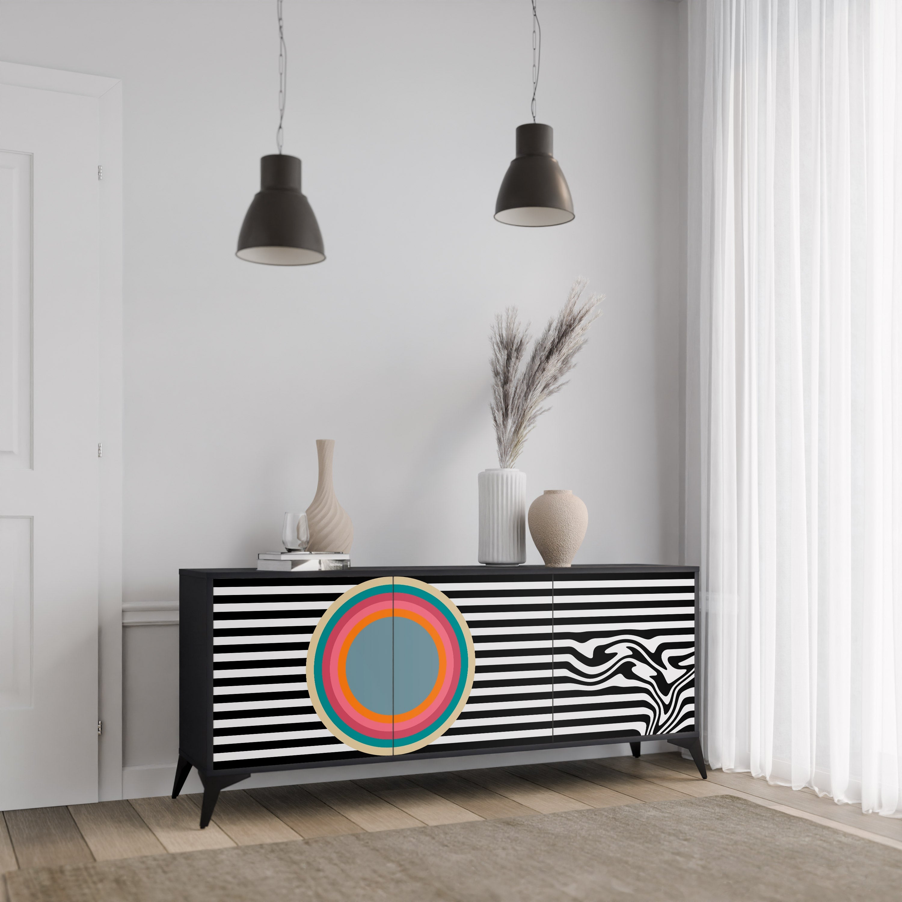 Μπουφές SPECTRA SHOWCASE με 3 πόρτες σε μαύρο φινίρισμα