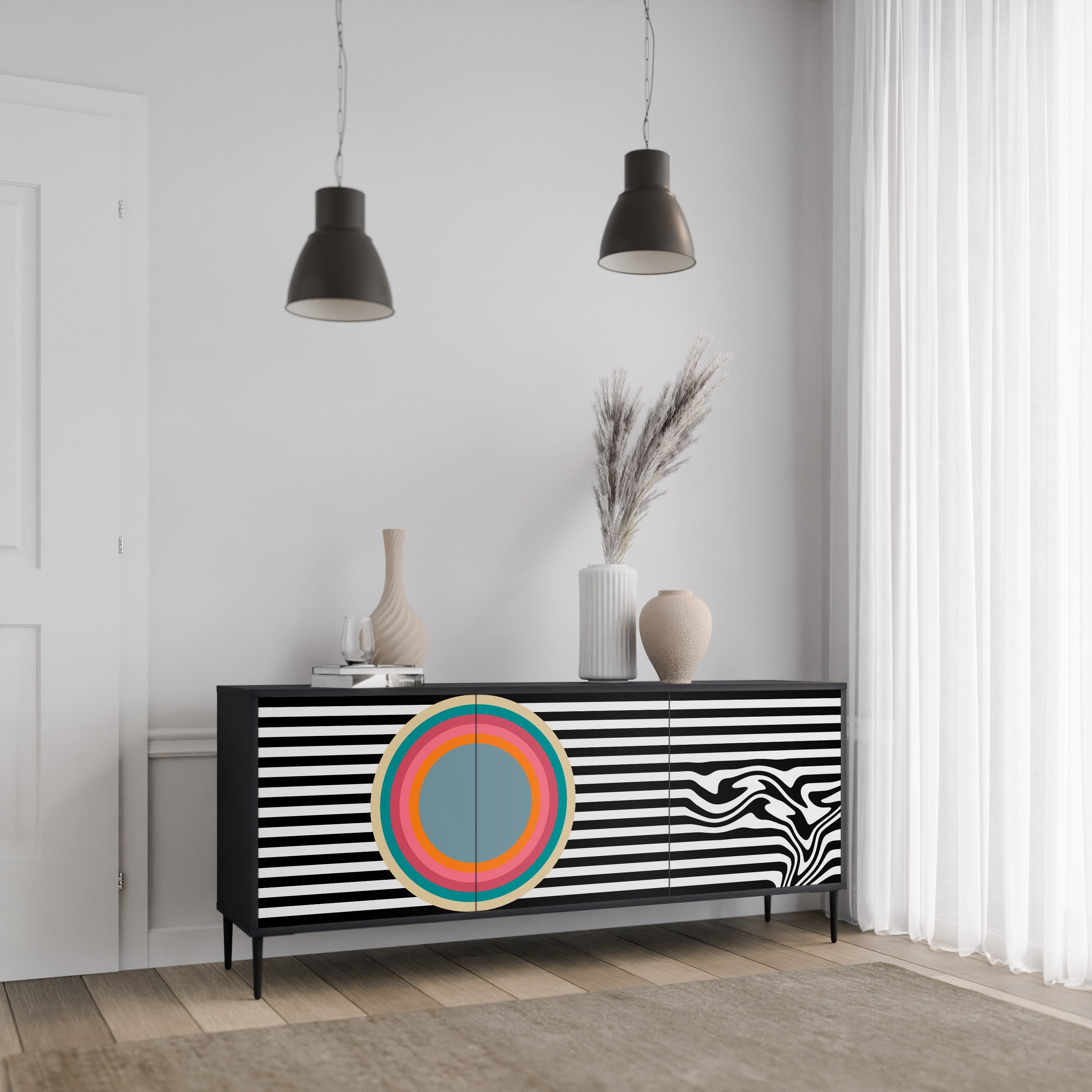 Μπουφές SPECTRA SHOWCASE με 3 πόρτες σε μαύρο φινίρισμα