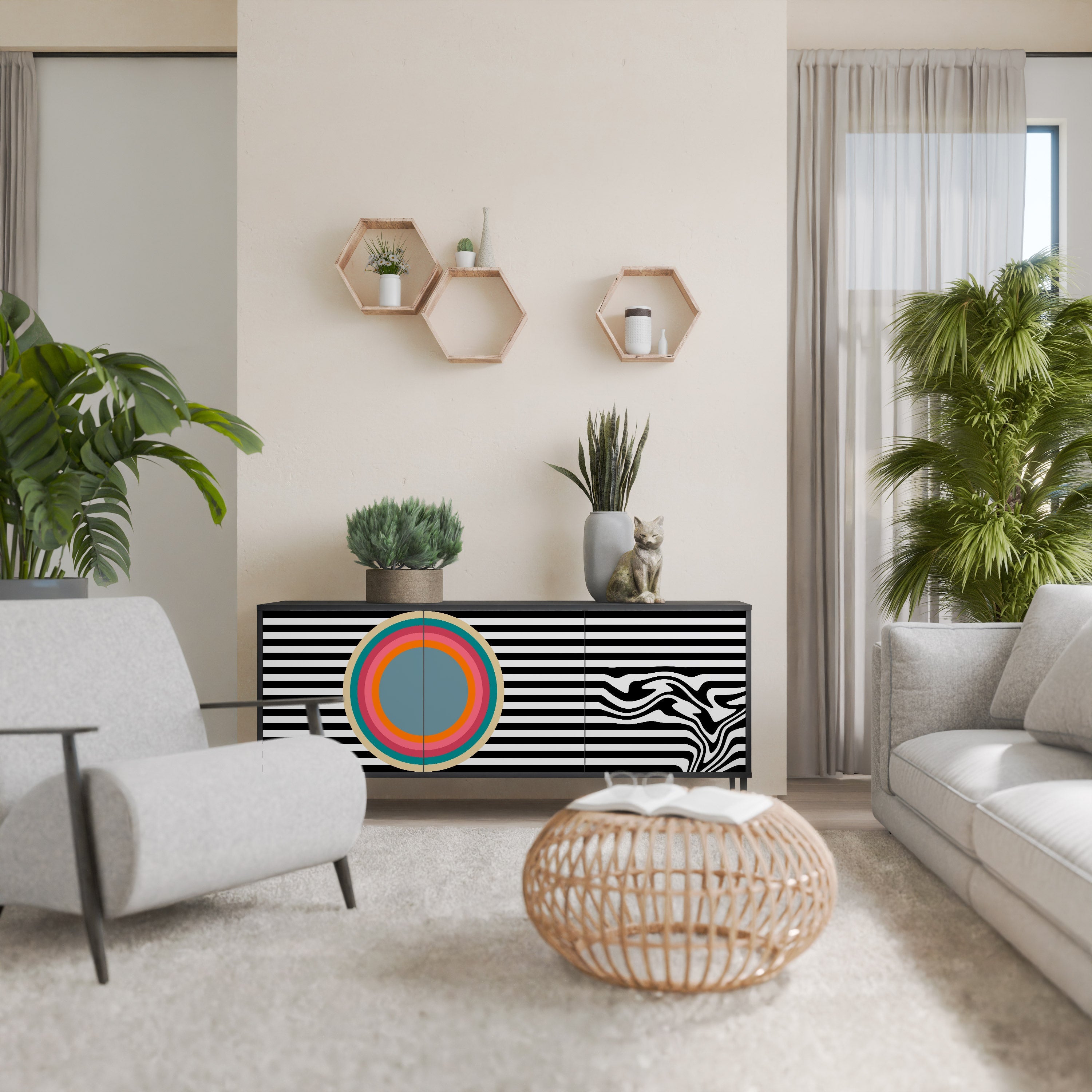Μπουφές SPECTRA SHOWCASE με 3 πόρτες σε μαύρο φινίρισμα