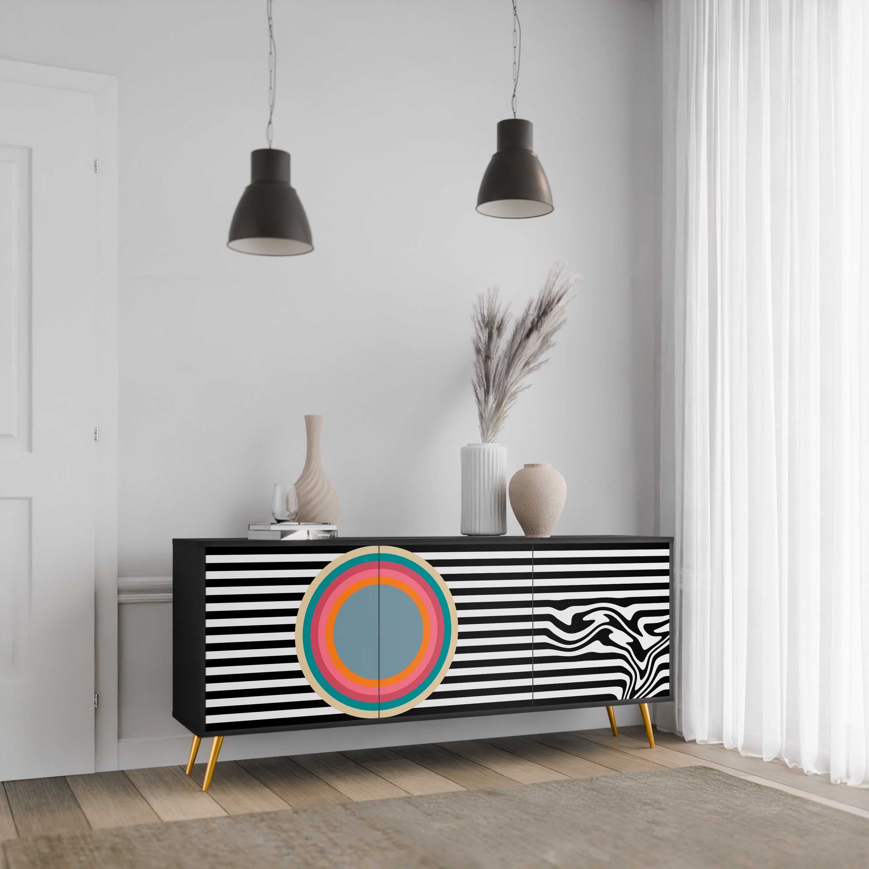 Μπουφές SPECTRA SHOWCASE με 3 πόρτες σε μαύρο φινίρισμα
