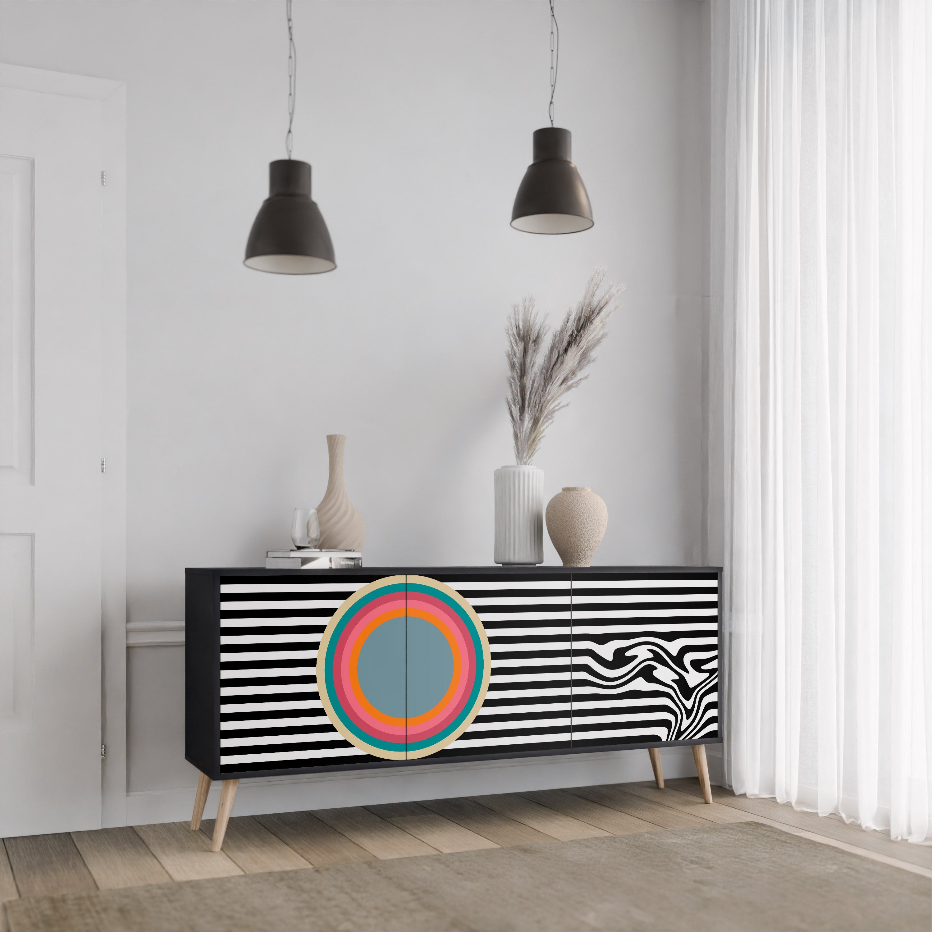 Μπουφές SPECTRA SHOWCASE με 3 πόρτες σε μαύρο φινίρισμα