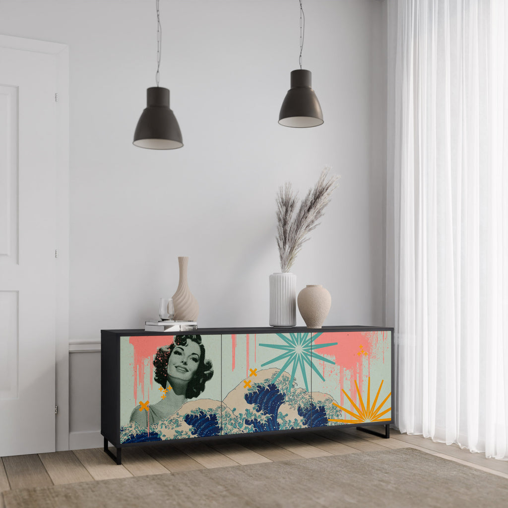 KANAGAWA BEAUTY 3-Door Sideboard in Black Finish