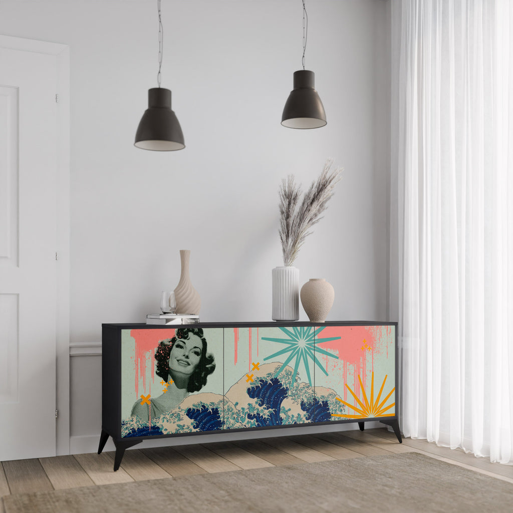 KANAGAWA BEAUTY 3-Door Sideboard in Black Finish
