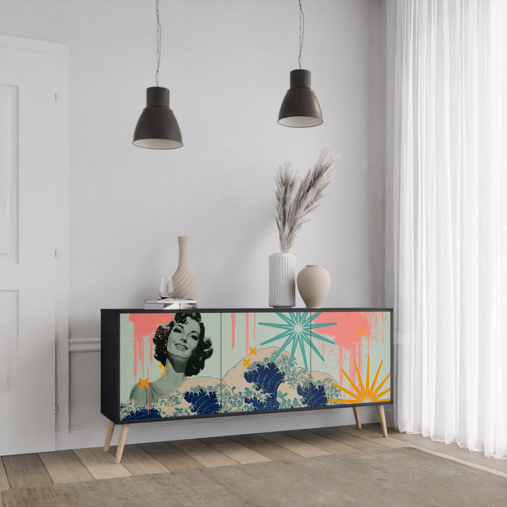 KANAGAWA BEAUTY 3-Door Sideboard in Black Finish