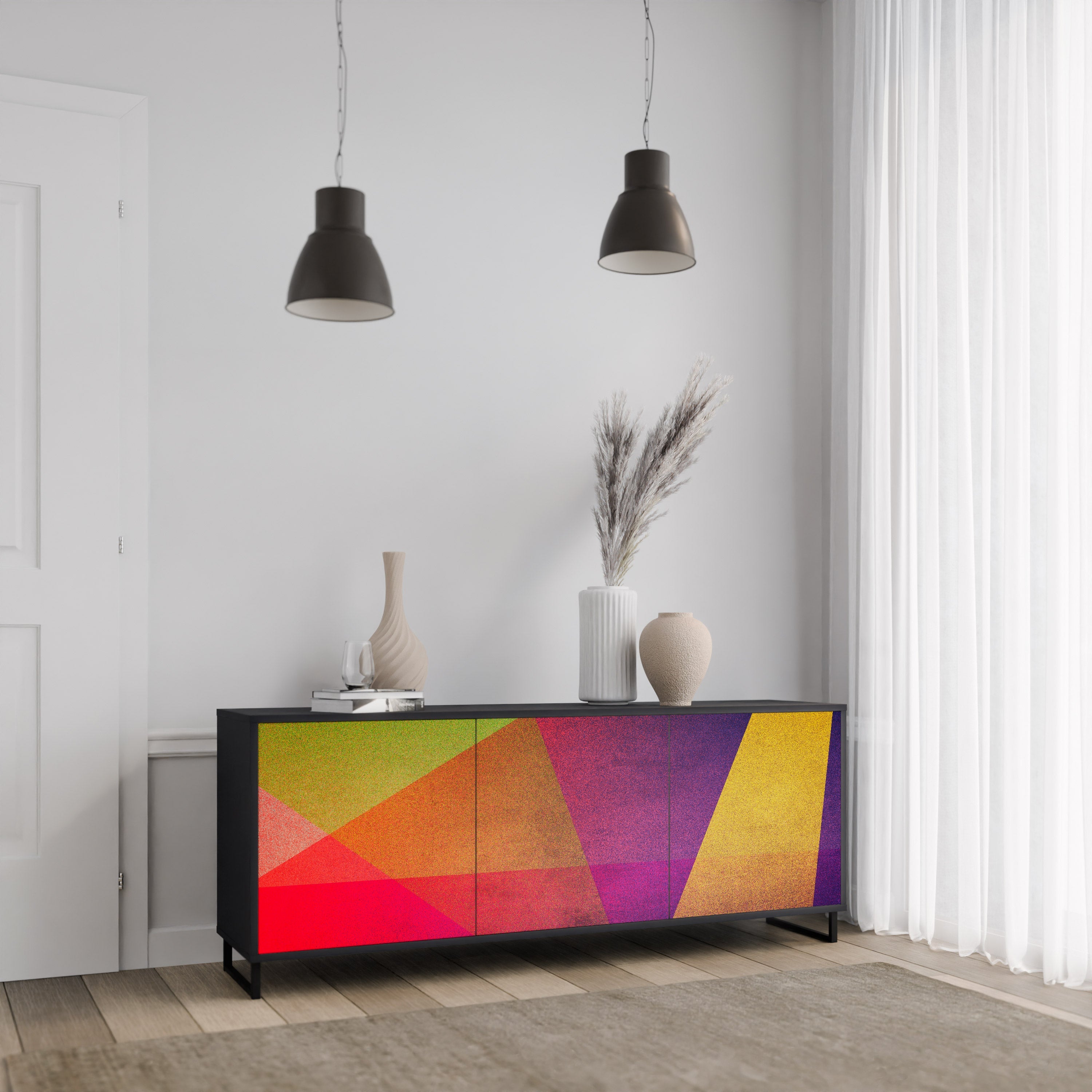 Μπουφές VIVID GEOMETRIA 3 θυρών σε μαύρο φινίρισμα