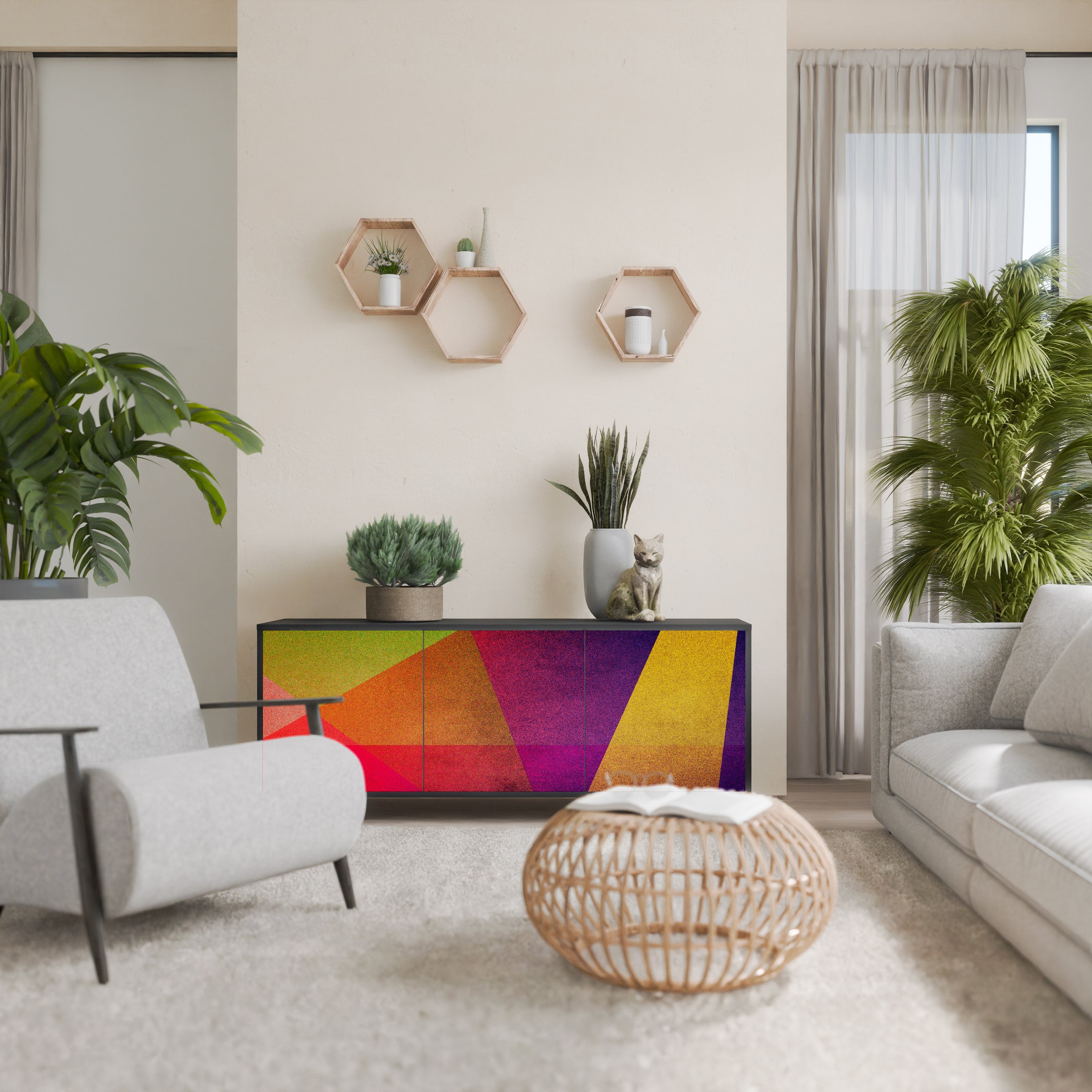 Μπουφές VIVID GEOMETRIA 3 θυρών σε μαύρο φινίρισμα