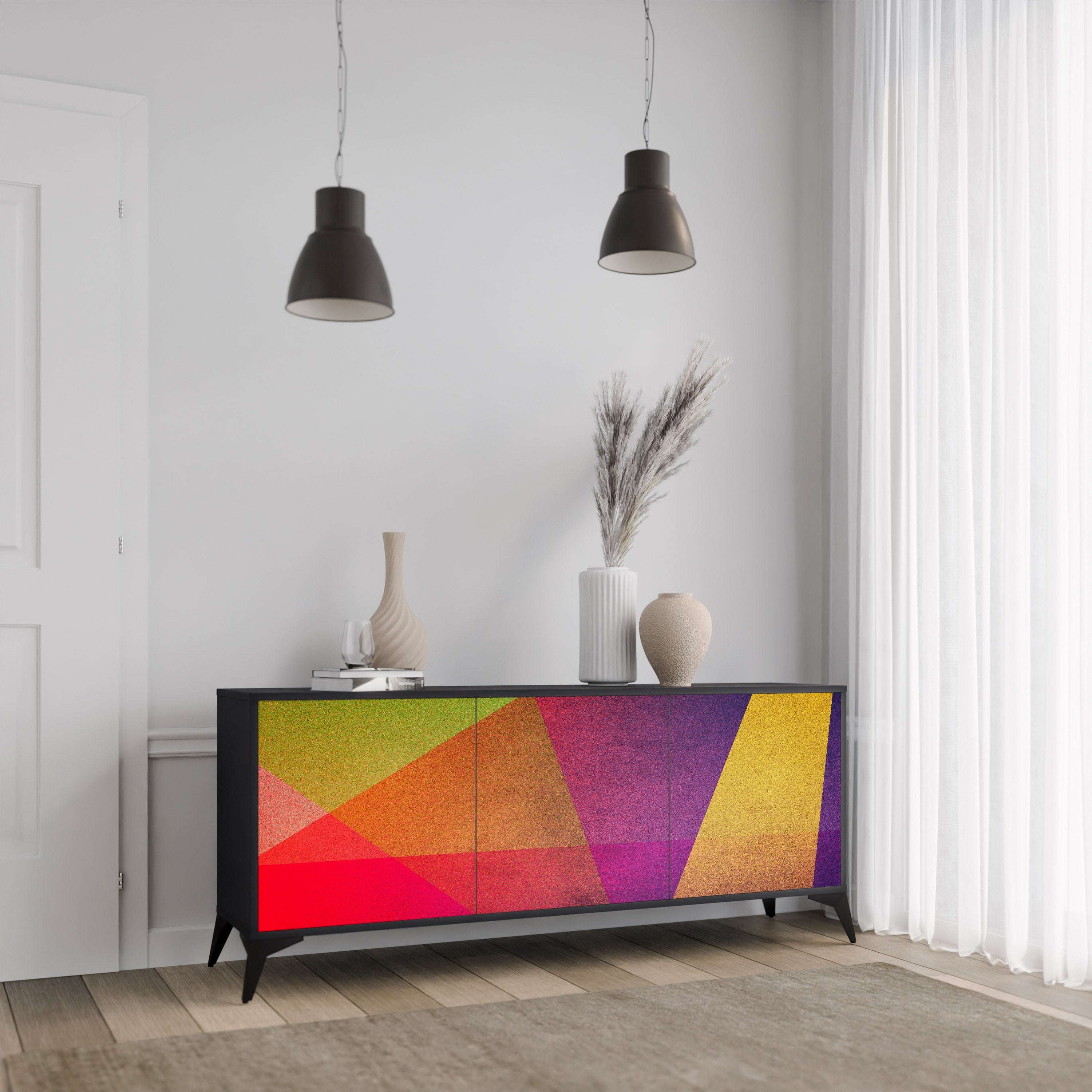 Μπουφές VIVID GEOMETRIA 3 θυρών σε μαύρο φινίρισμα
