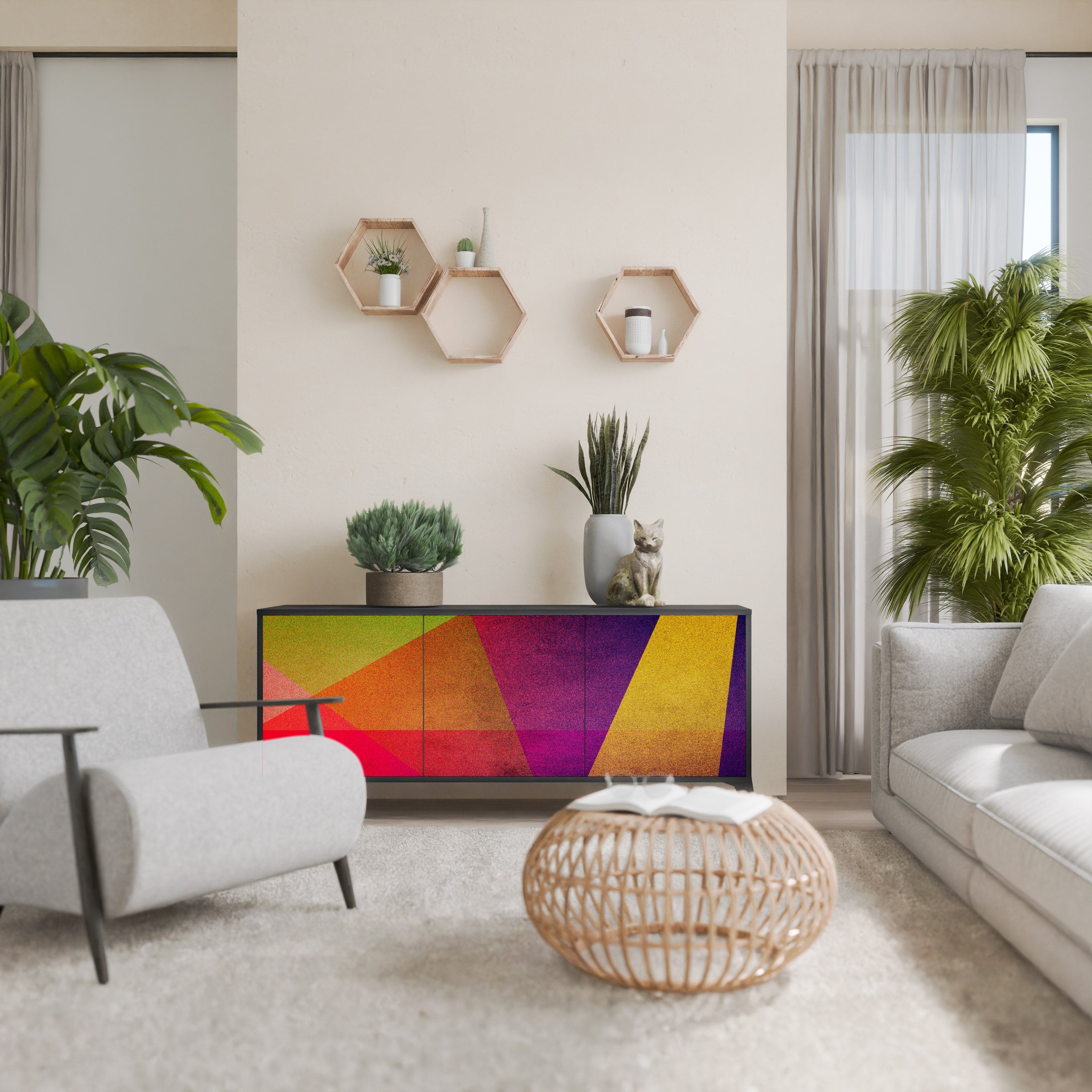 Μπουφές VIVID GEOMETRIA 3 θυρών σε μαύρο φινίρισμα