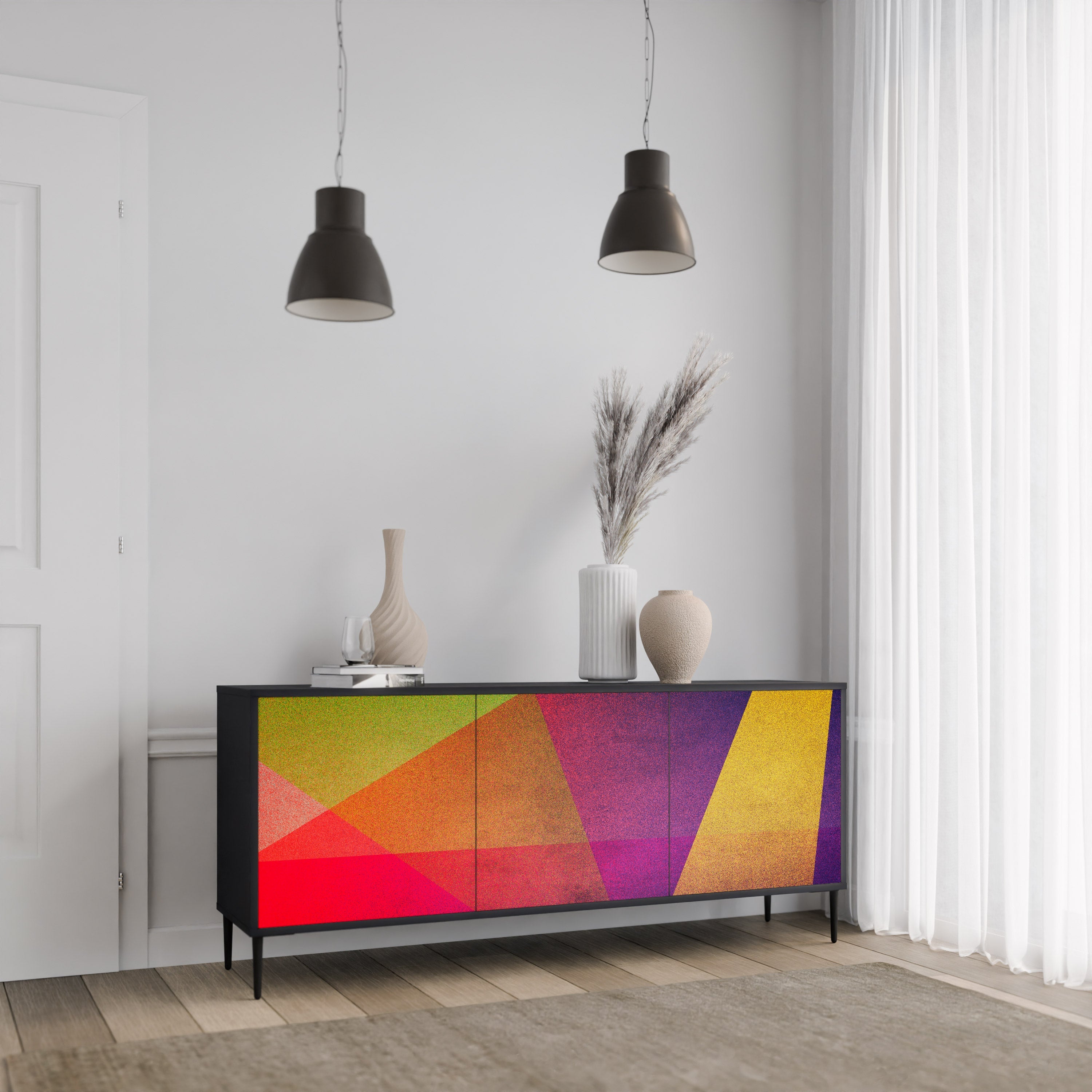 Μπουφές VIVID GEOMETRIA 3 θυρών σε μαύρο φινίρισμα