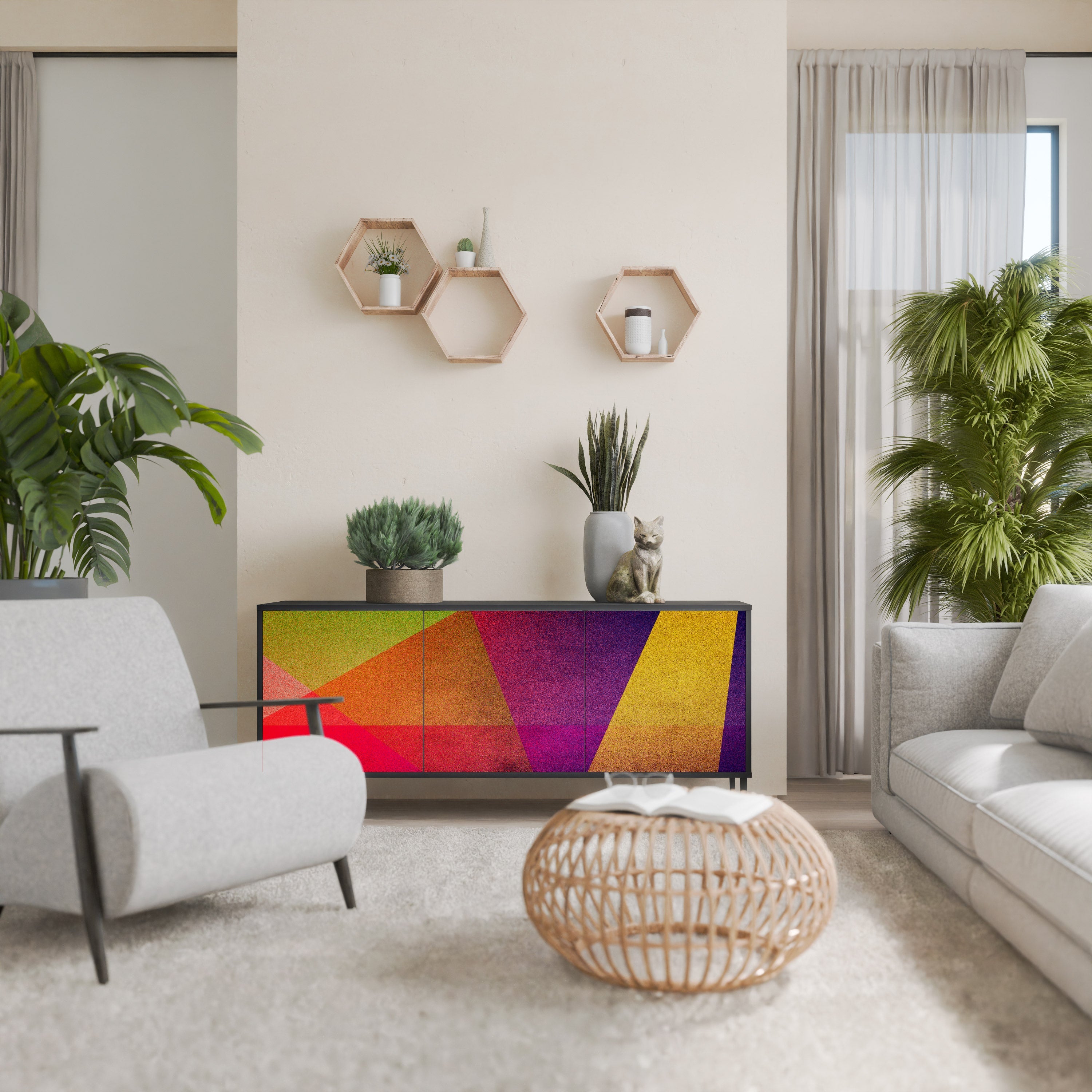 Μπουφές VIVID GEOMETRIA 3 θυρών σε μαύρο φινίρισμα