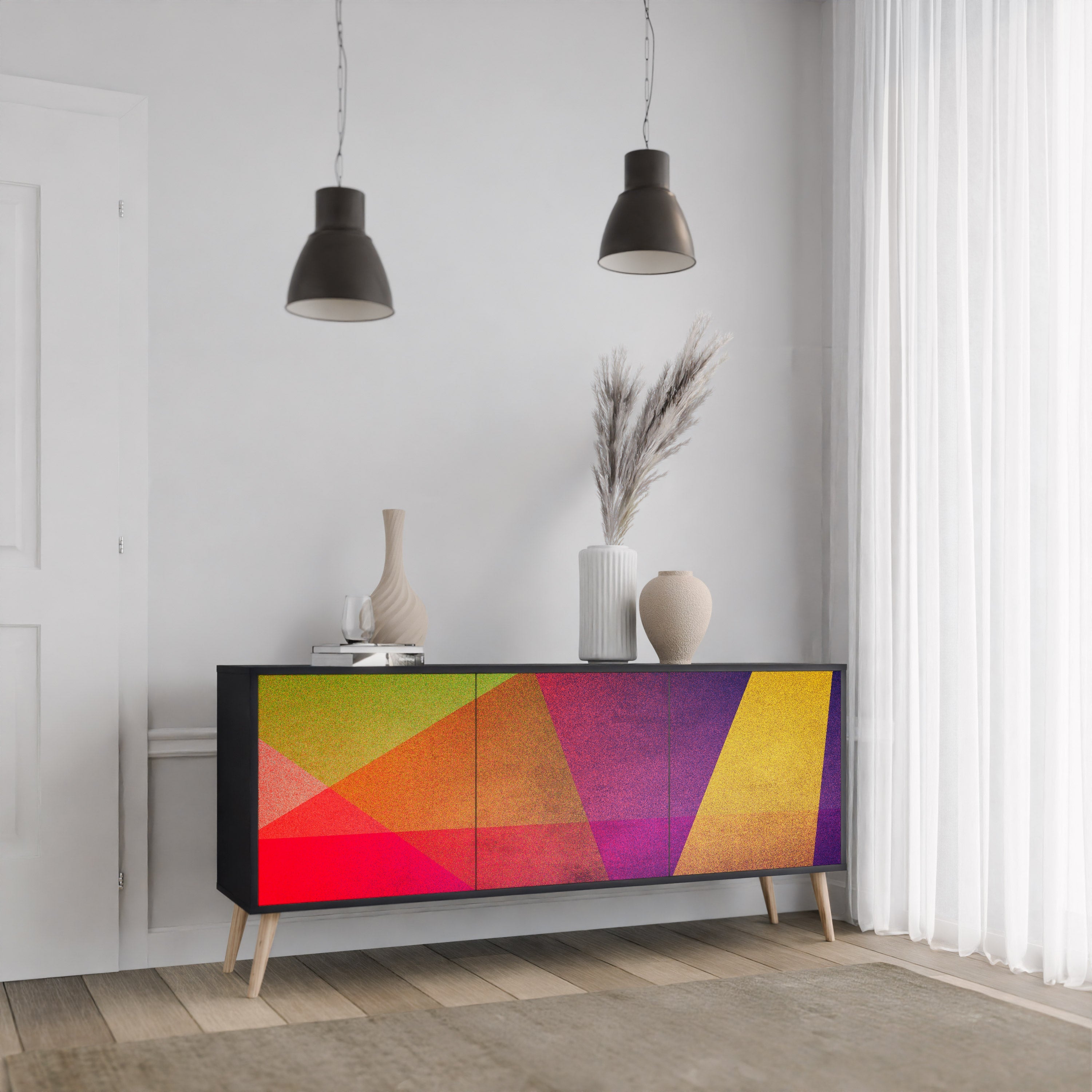 Μπουφές VIVID GEOMETRIA 3 θυρών σε μαύρο φινίρισμα