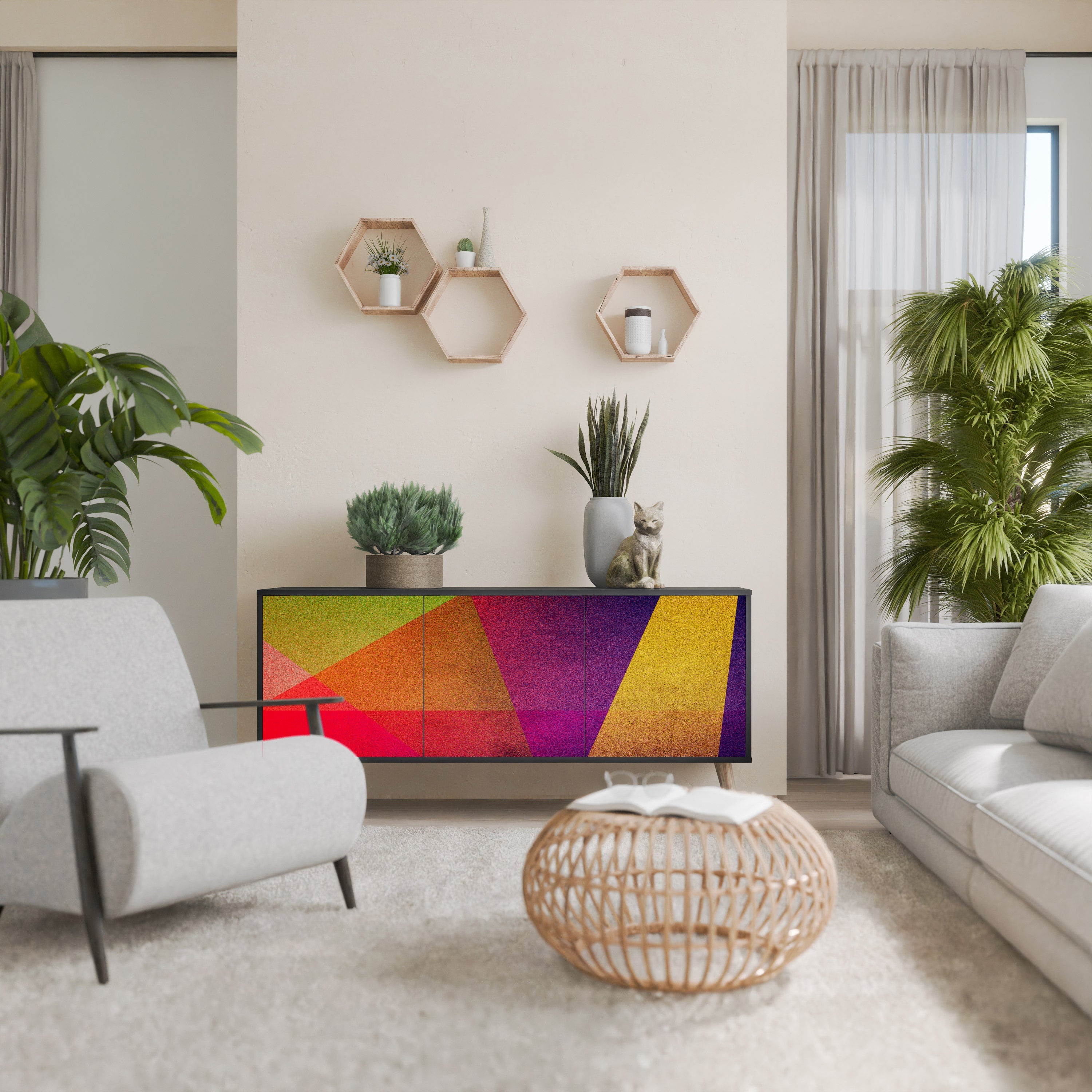 Μπουφές VIVID GEOMETRIA 3 θυρών σε μαύρο φινίρισμα