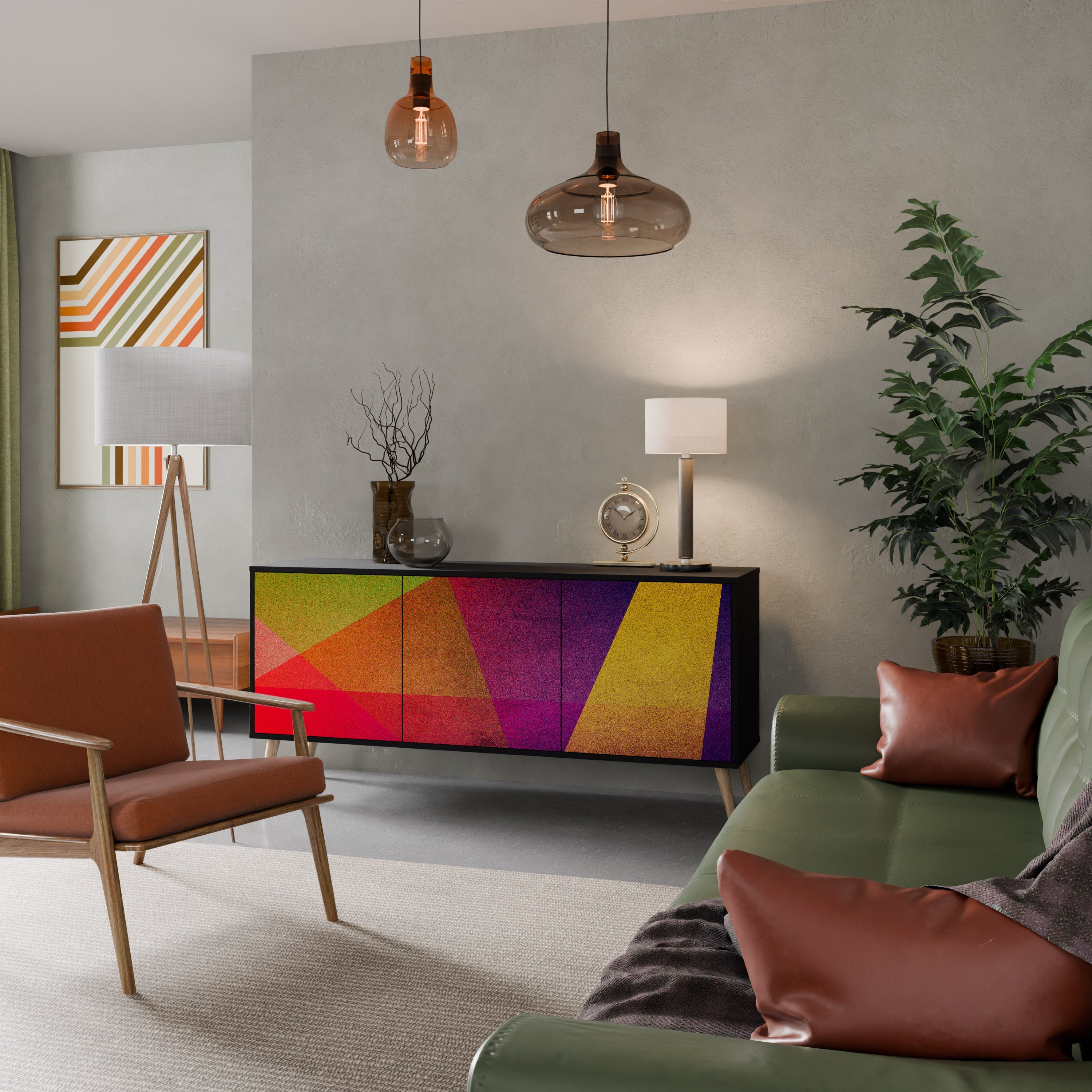 Μπουφές VIVID GEOMETRIA 3 θυρών σε μαύρο φινίρισμα