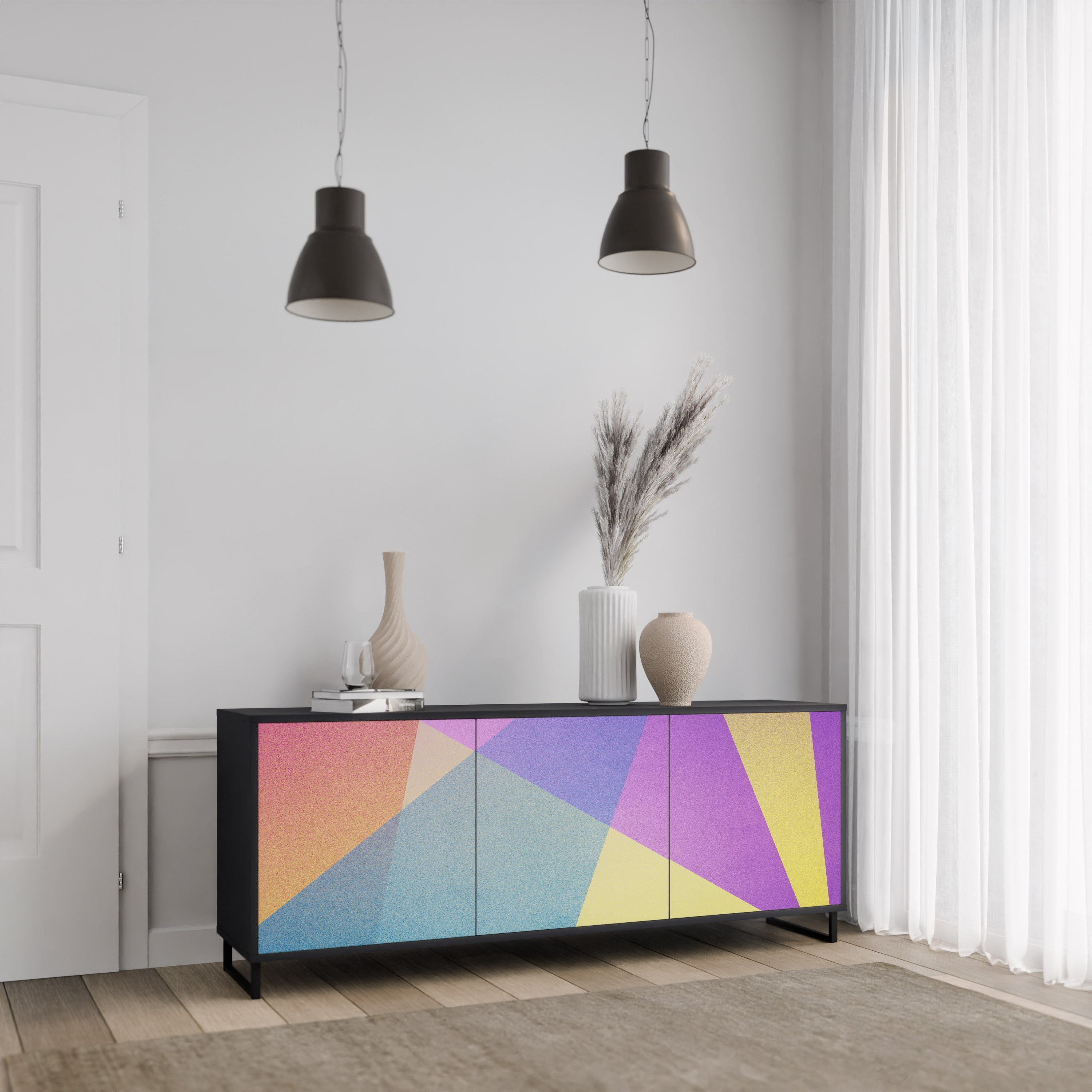 Μπουφές 3 θυρών BRIGHT GEOMETRIA σε μαύρο φινίρισμα