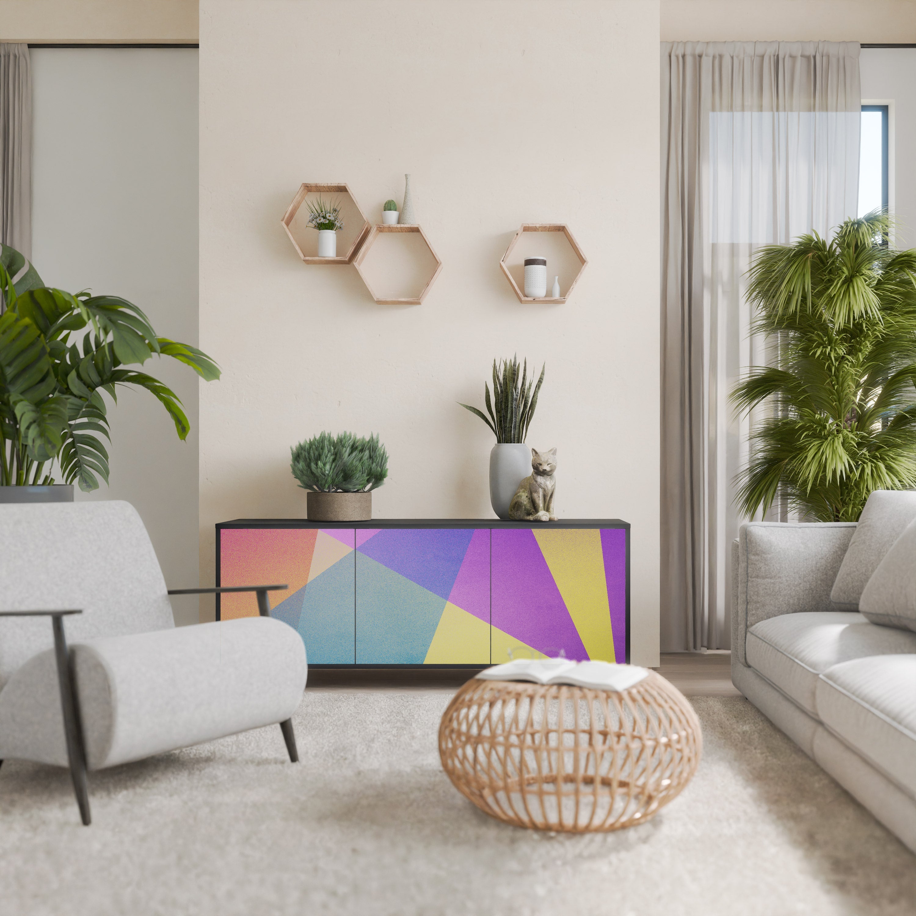 Μπουφές 3 θυρών BRIGHT GEOMETRIA σε μαύρο φινίρισμα