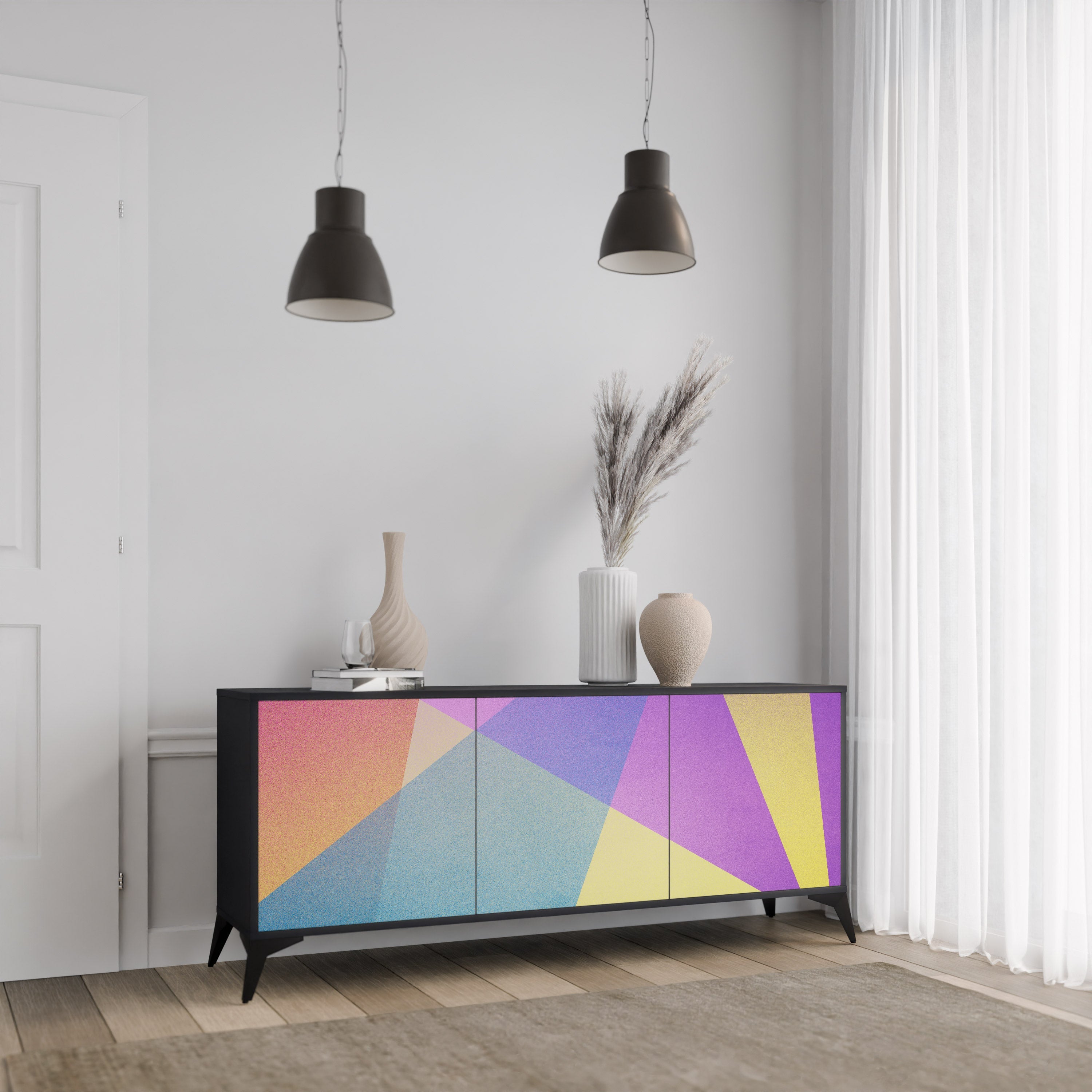 Μπουφές 3 θυρών BRIGHT GEOMETRIA σε μαύρο φινίρισμα
