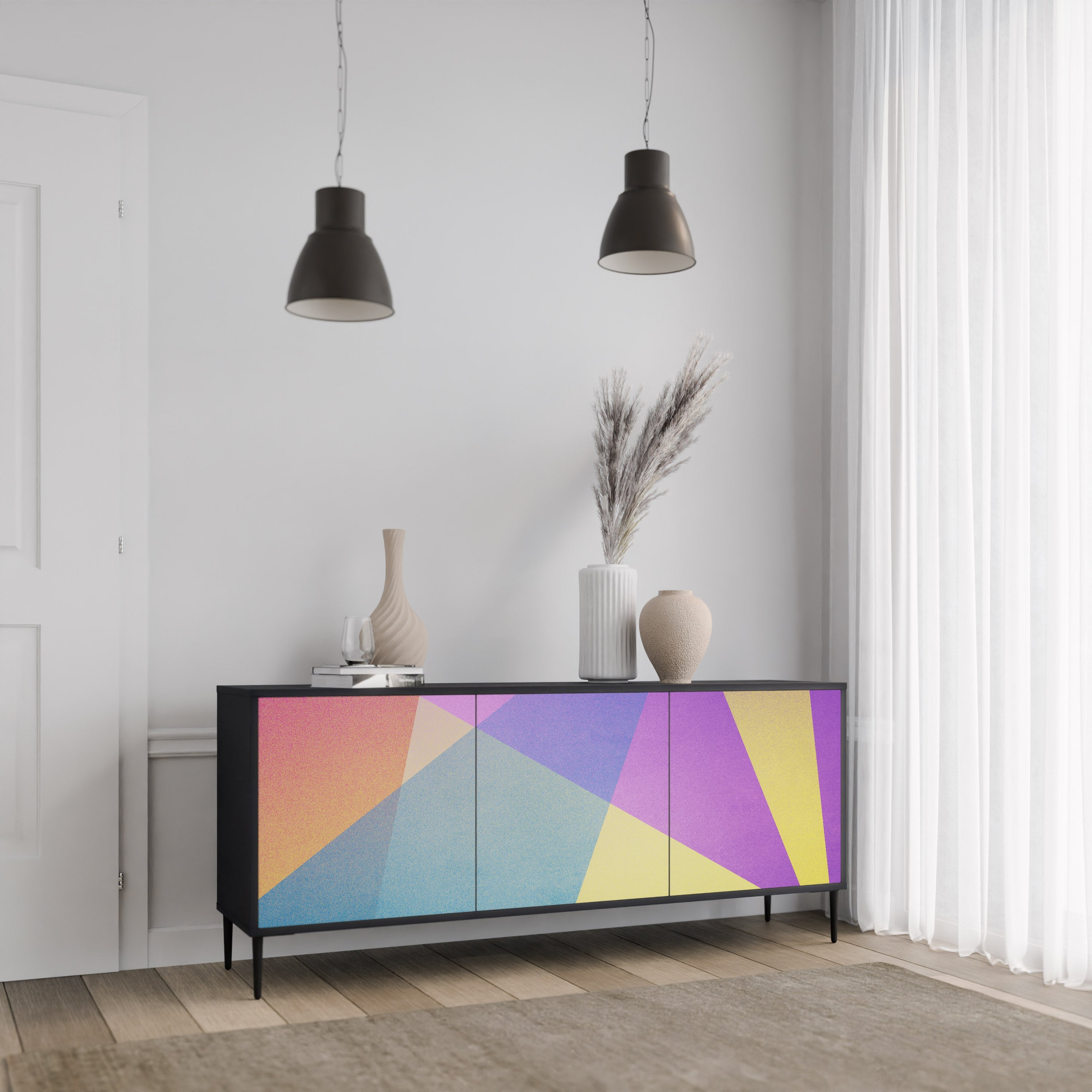 Μπουφές 3 θυρών BRIGHT GEOMETRIA σε μαύρο φινίρισμα