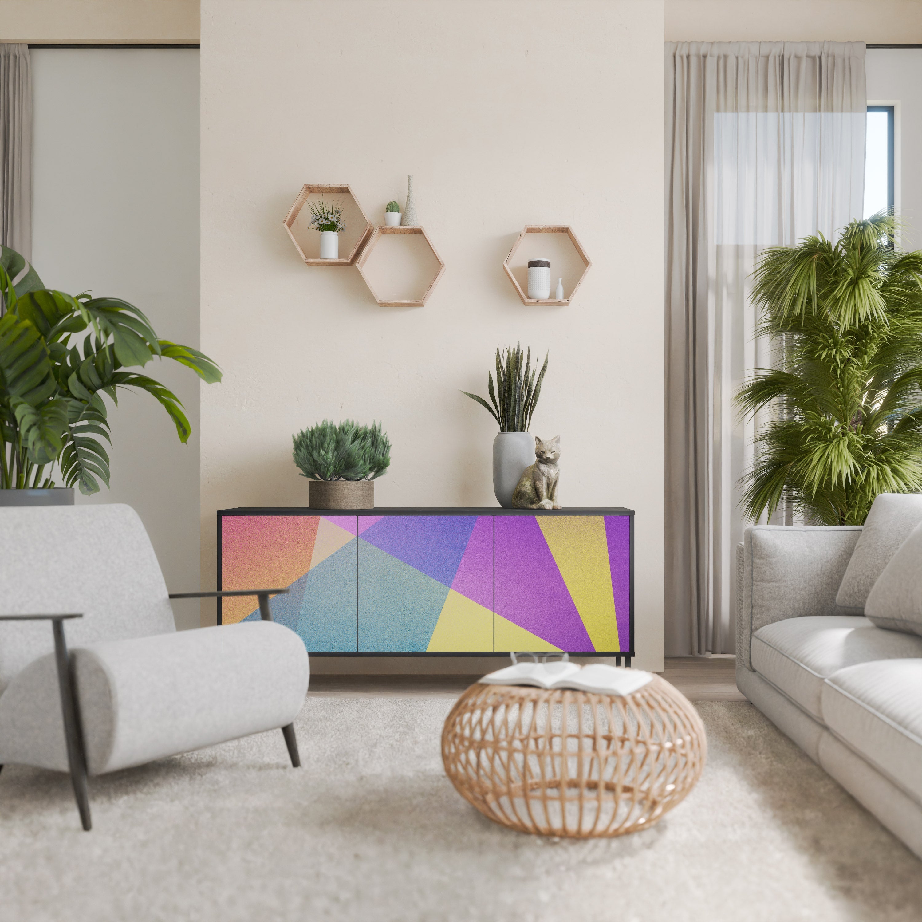Μπουφές 3 θυρών BRIGHT GEOMETRIA σε μαύρο φινίρισμα