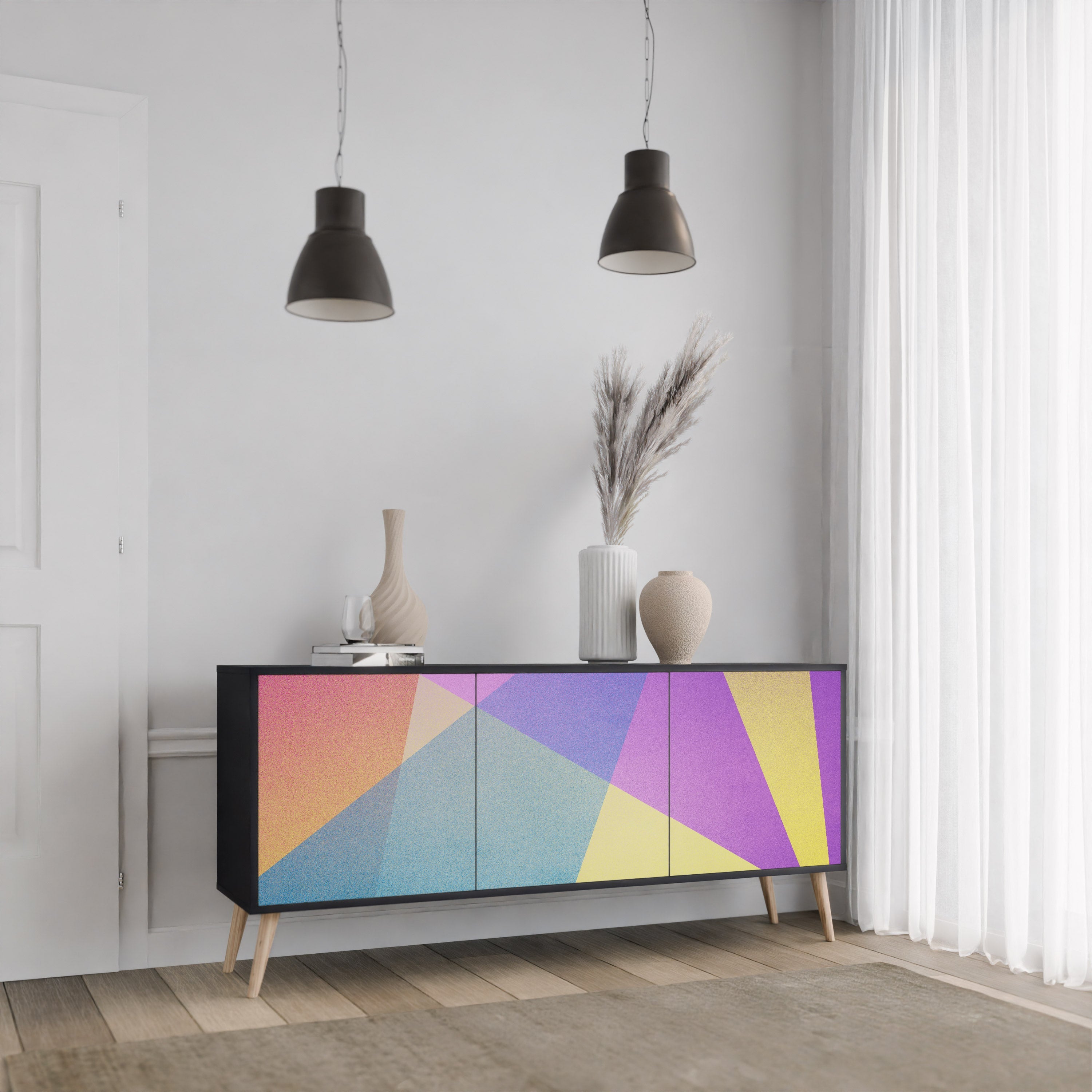 Μπουφές 3 θυρών BRIGHT GEOMETRIA σε μαύρο φινίρισμα