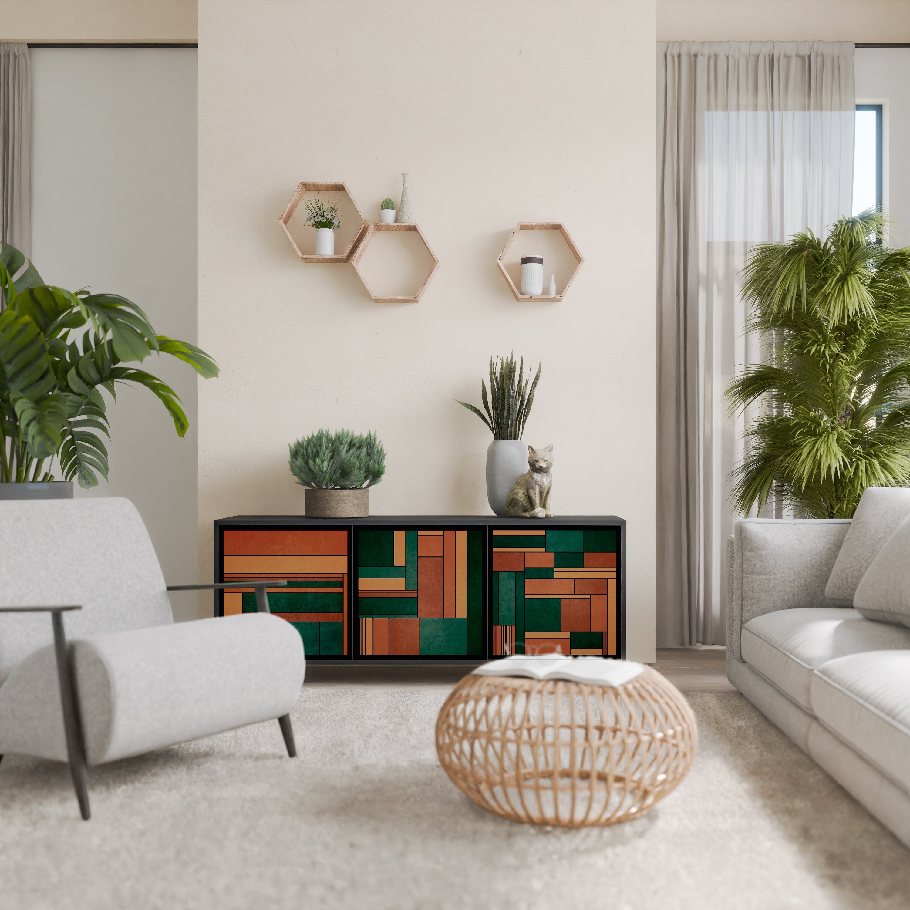 EARTHY FIGURES 3-Door Sideboard in Black Finish