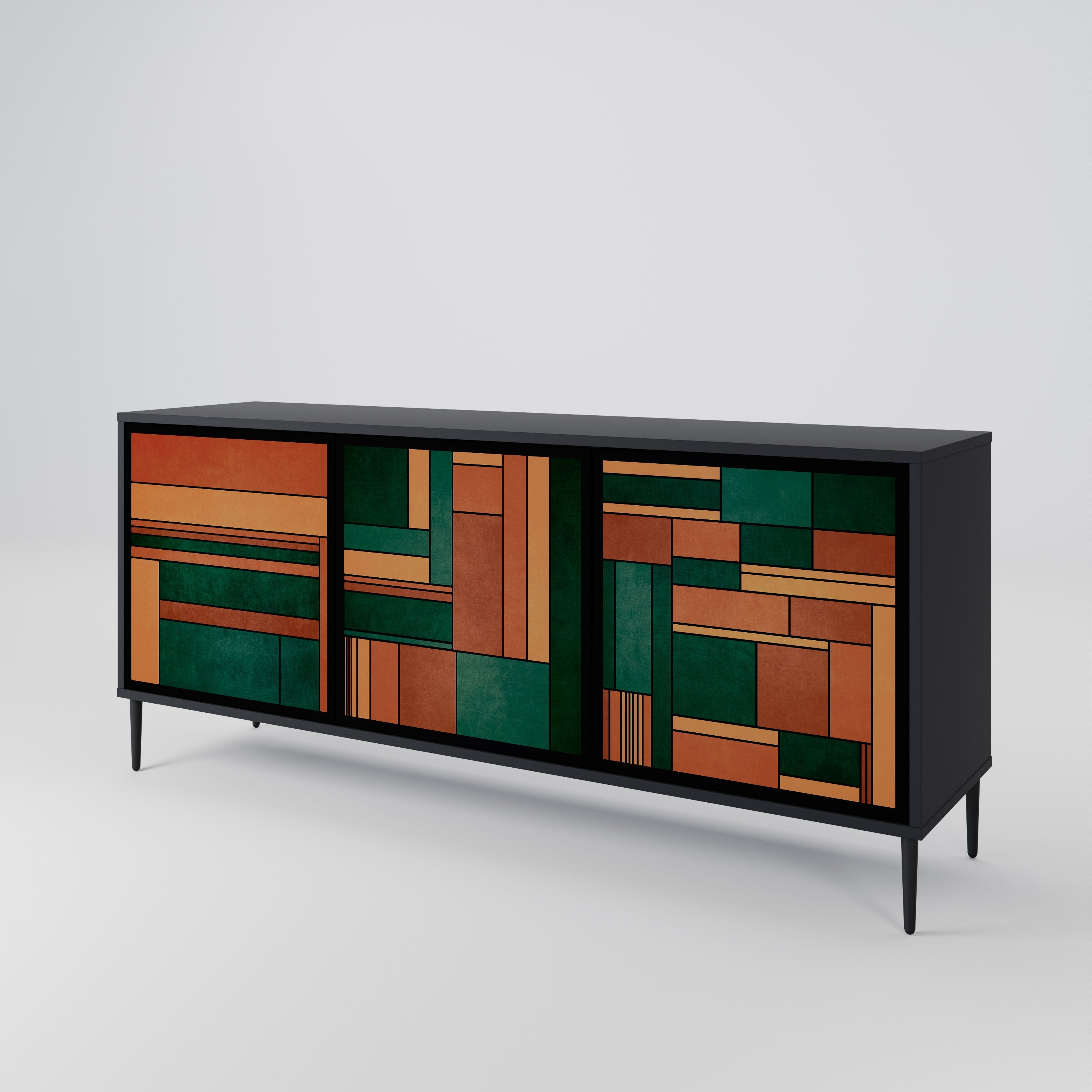 EARTHY FIGURES 3-Door Sideboard in Black Finish
