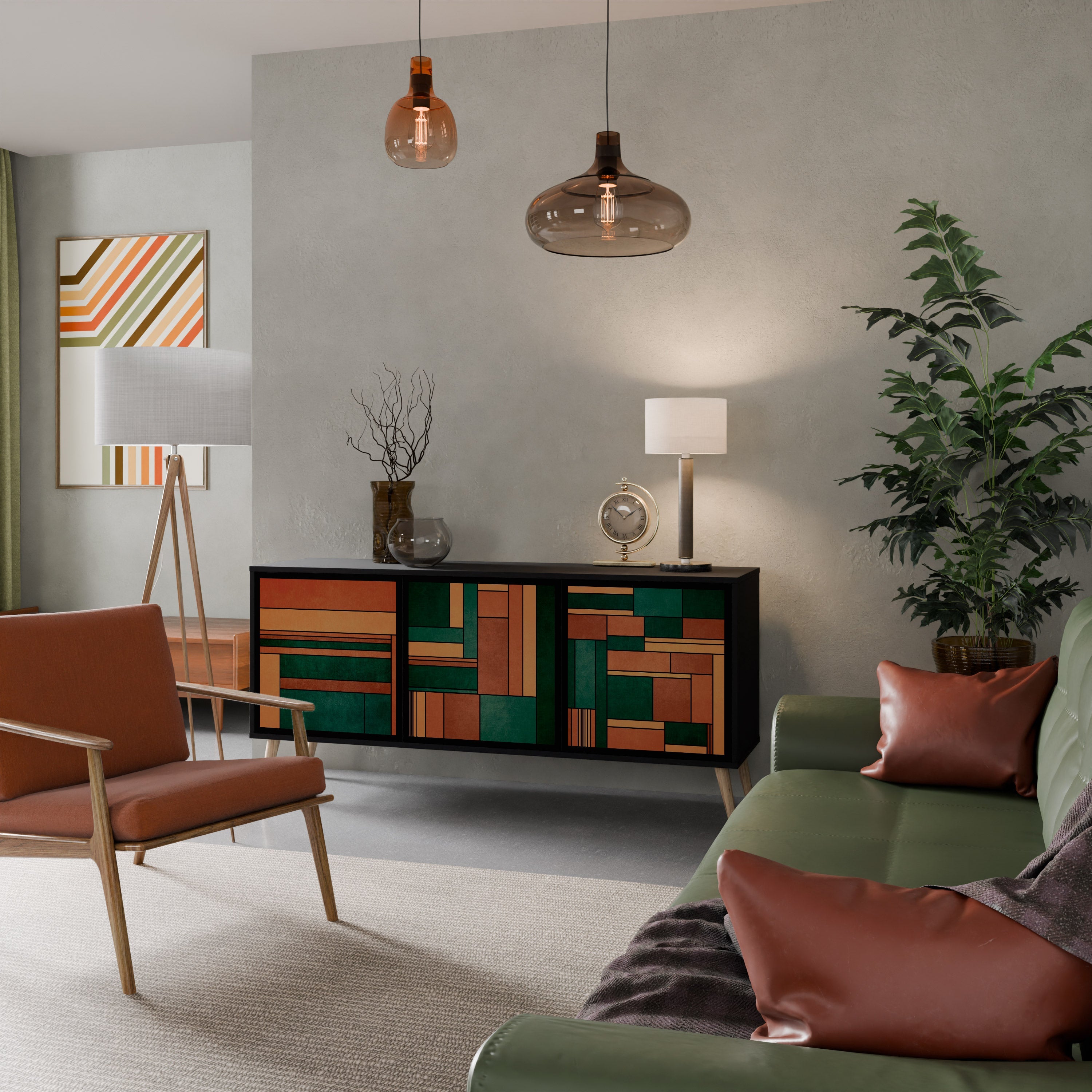 EARTHY FIGURES 3-Door Sideboard in Black Finish